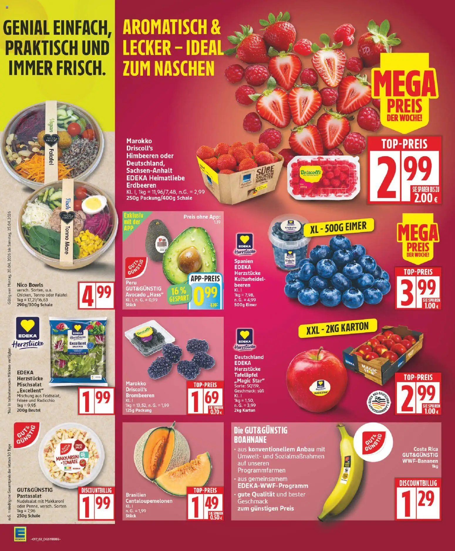 Edeka Prospekt 	 – gültig ab 20.04.2026 | Seite: 2 | Produkte: Himbeeren, Fisch, Avocado, Erdbeeren