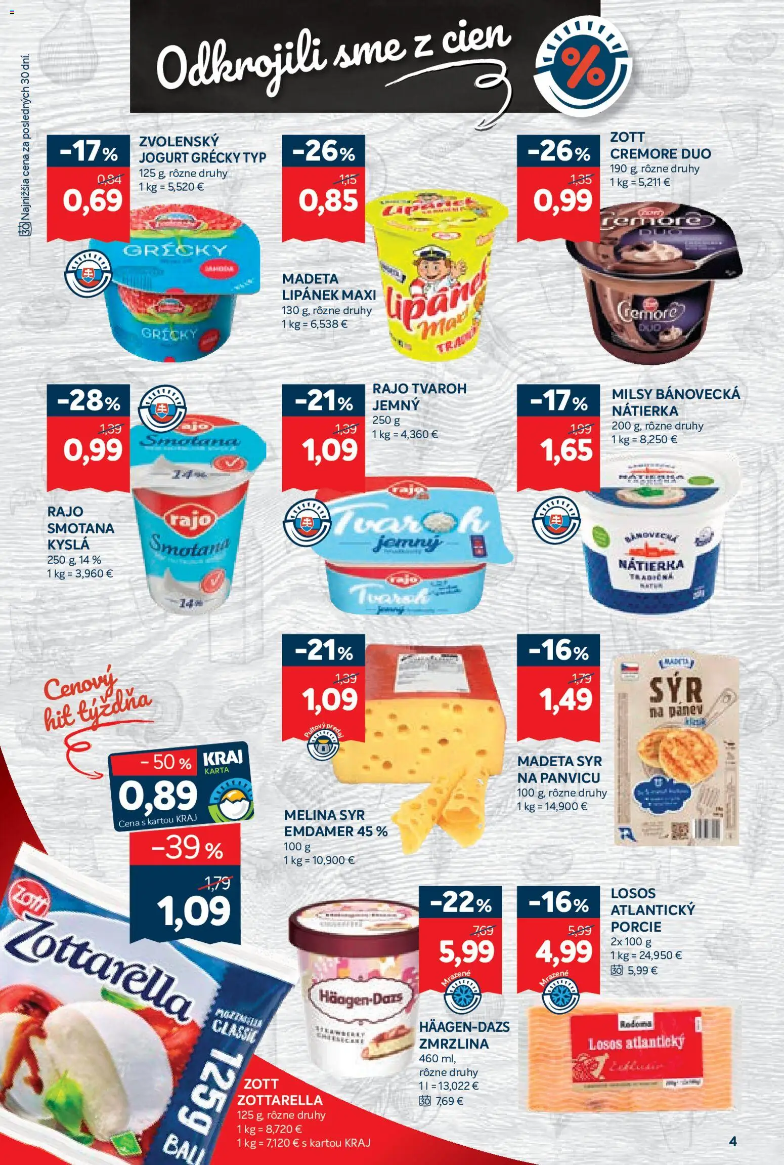 Nové Kraj akcie – leták je platný od 19.03.2026 | Strana: 6 | Produkty: Jogurt, Zmrzlina, Losos, Tvaroh