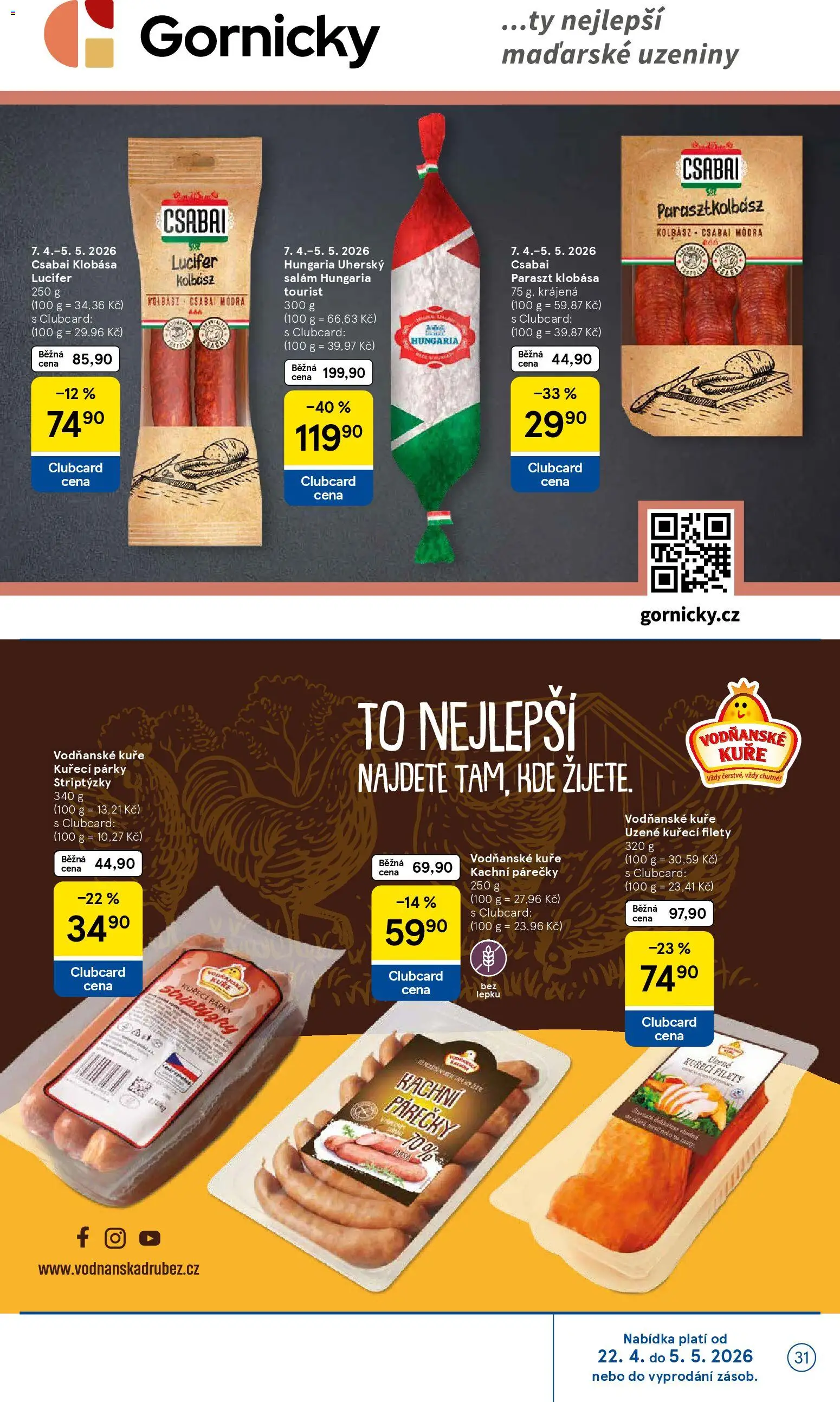 Tesco leták - Hypermarket od 22.04.2026 | Strana: 31 | Produkty: Párky, Uzeniny, Uherský salám, Kuře