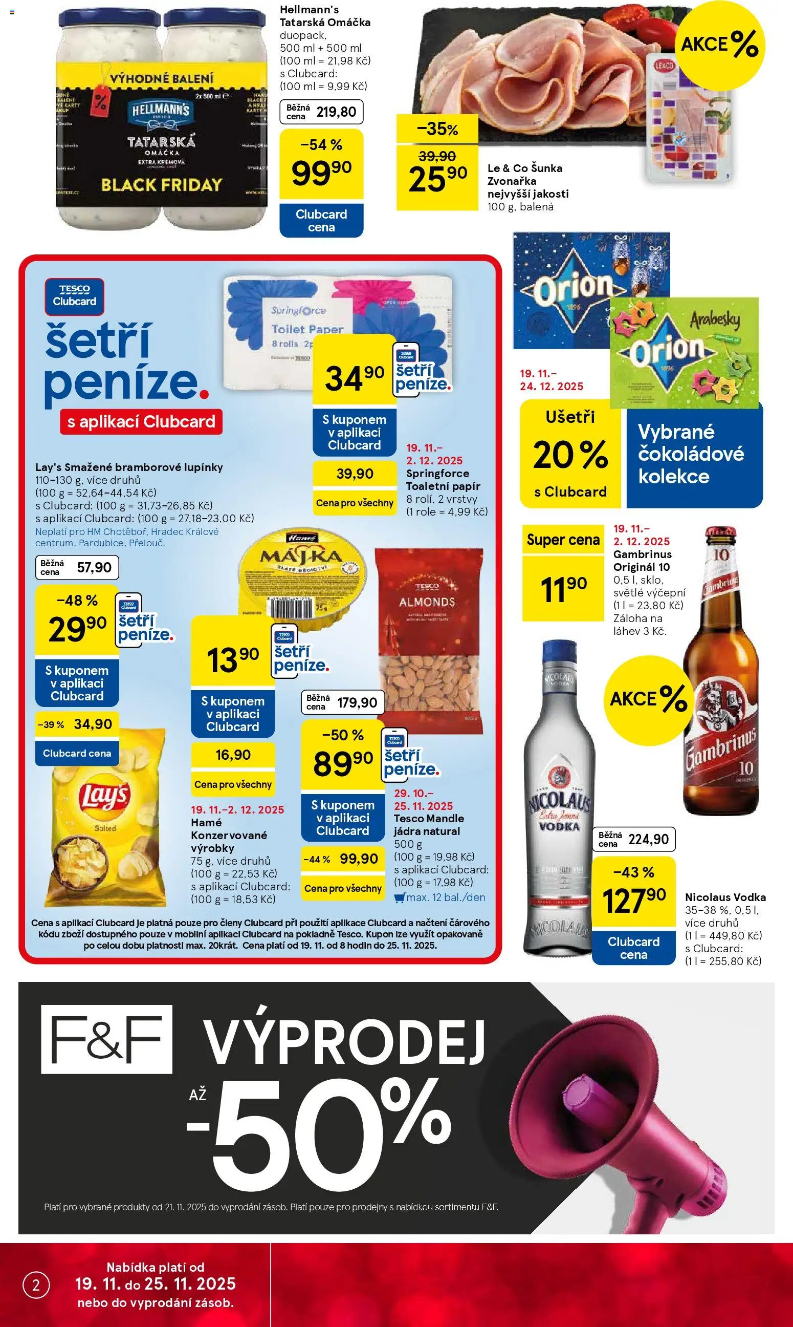 Tesco Black Friday od 19.11.2025 | Strana: 2 | Produkty: Šunka, Nicolaus vodka, Karty, Gambrinus
