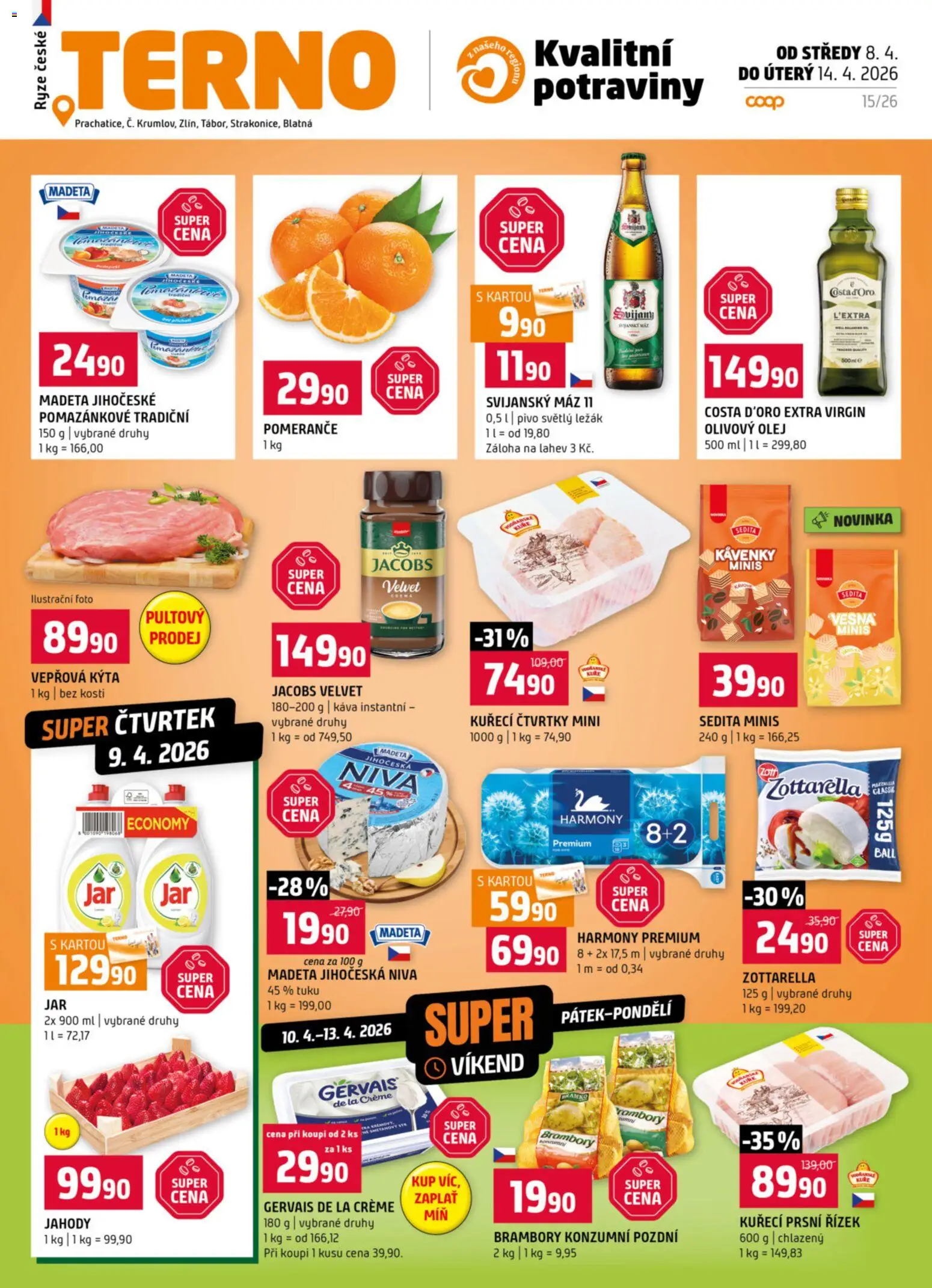 Terno leták od 08.04.2026 | Strana: 1 | Produkty: Pivo, Rýže, Velvet, Láhev