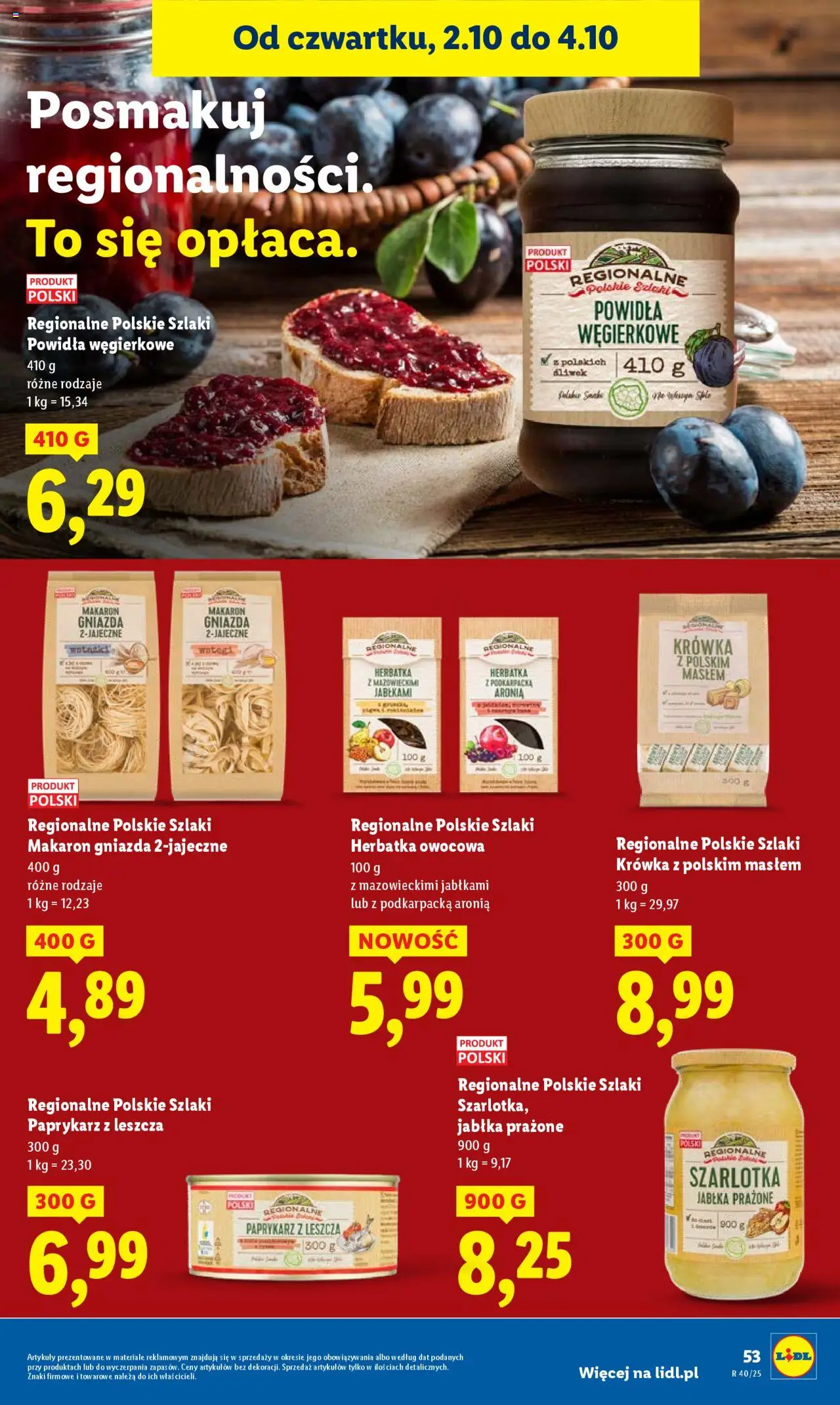 Lidl Gazetka od 02.10.2025 | Strona: 57 | Produkty: Krowka, Powidła, Jabłka, Makaron