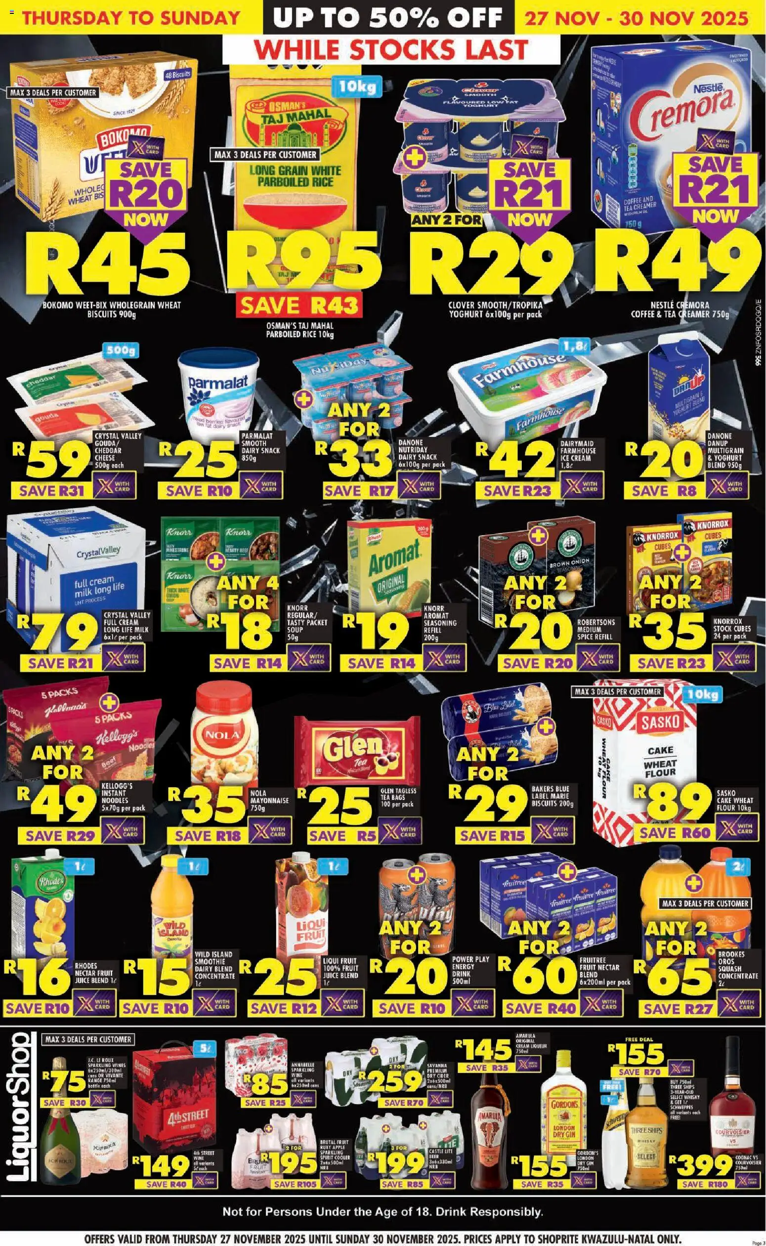 New Shoprite catalogue – valid from 27.11.2025 | Page: 3 | Products: Squash, Milk, Rice, Fruit