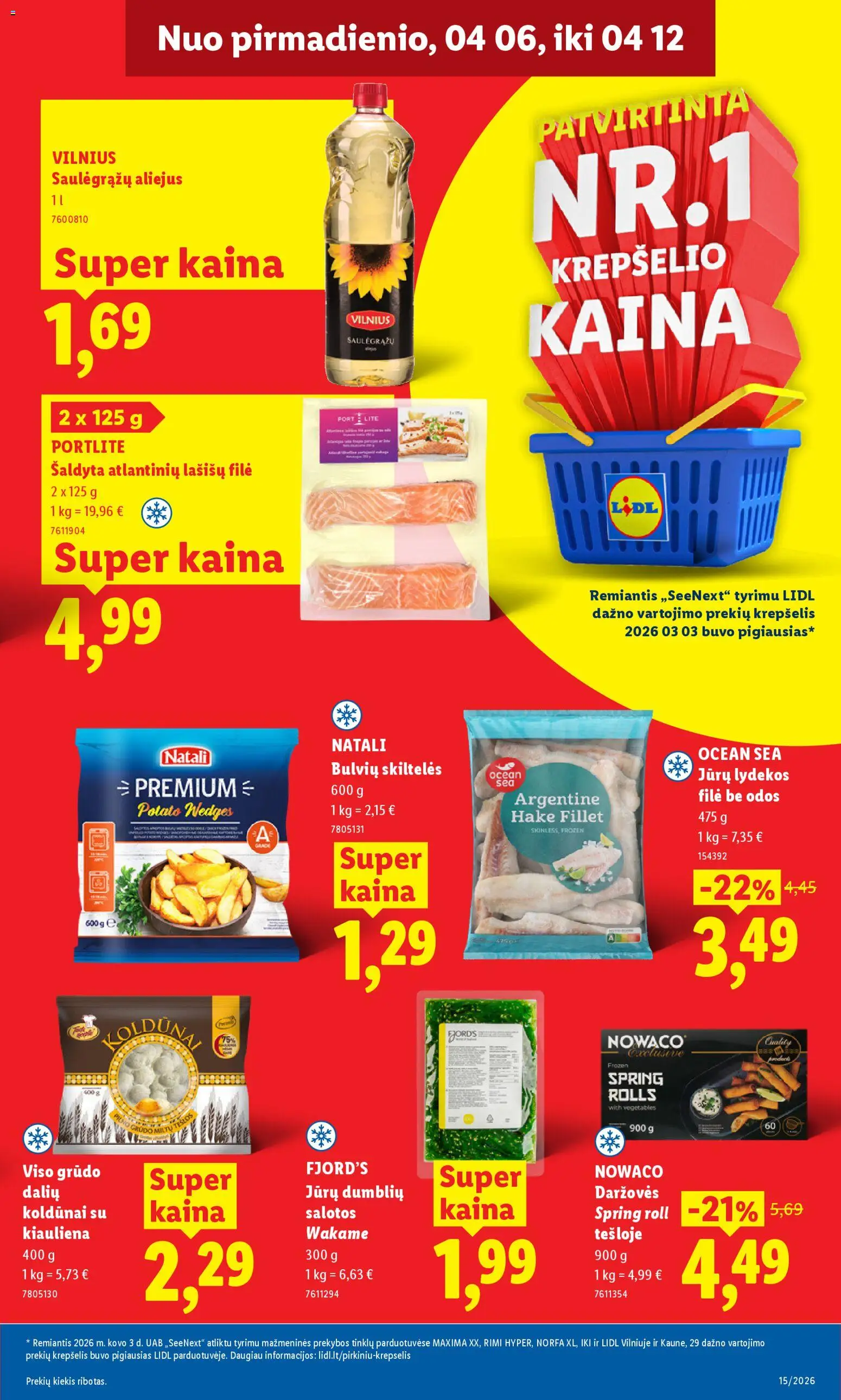 LIDL akcijos nuo 06.04.2026 | Puslapis: 19 | Prekių: Salotos, Aliejus, Krepšelis, Kiauliena