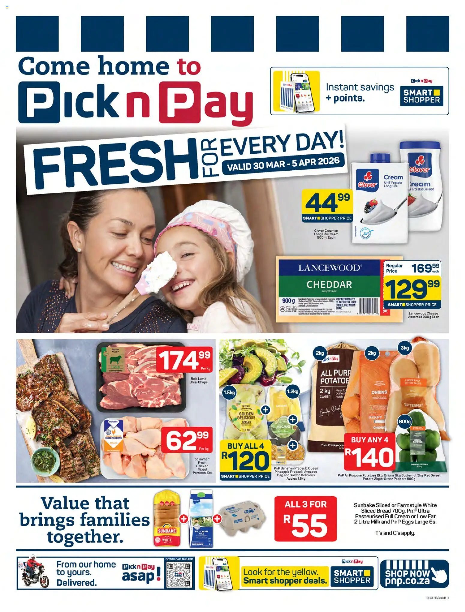 New Pick n Pay catalogue – valid from 30.03.2026 | Page: 1 | Products: Milk, Bread, Avocados, Potatoes