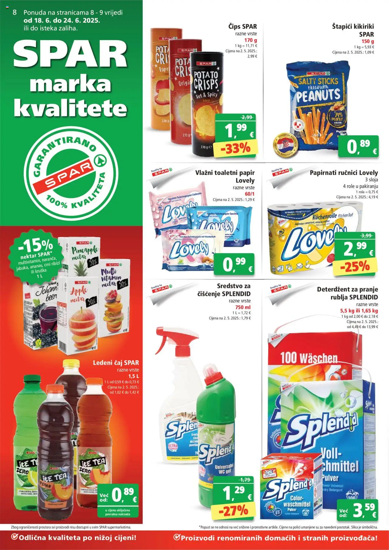 Spar katalog | vrijedi od 18.06.2025 | Stranica: 8 | Proizvodi: Deterdžent za pranje rublja, Ledeni čaj, Papirnati ručnici, Kruška