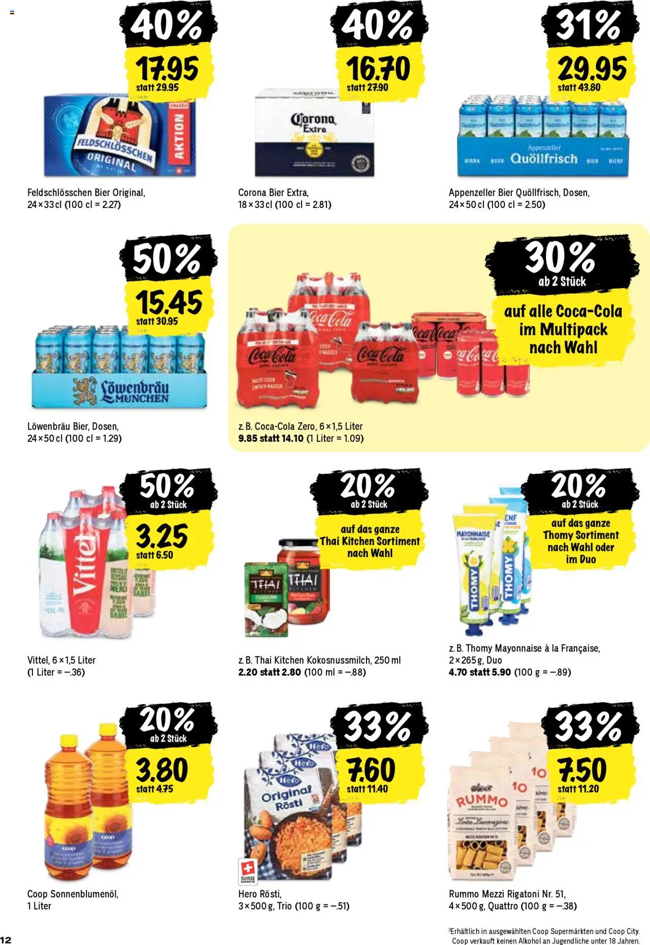 Coop Aktionen – gültig ab 16.10.2025 | Seite: 12 | Produkte: Coca Cola, Bier, Pasta, Mayonnaise