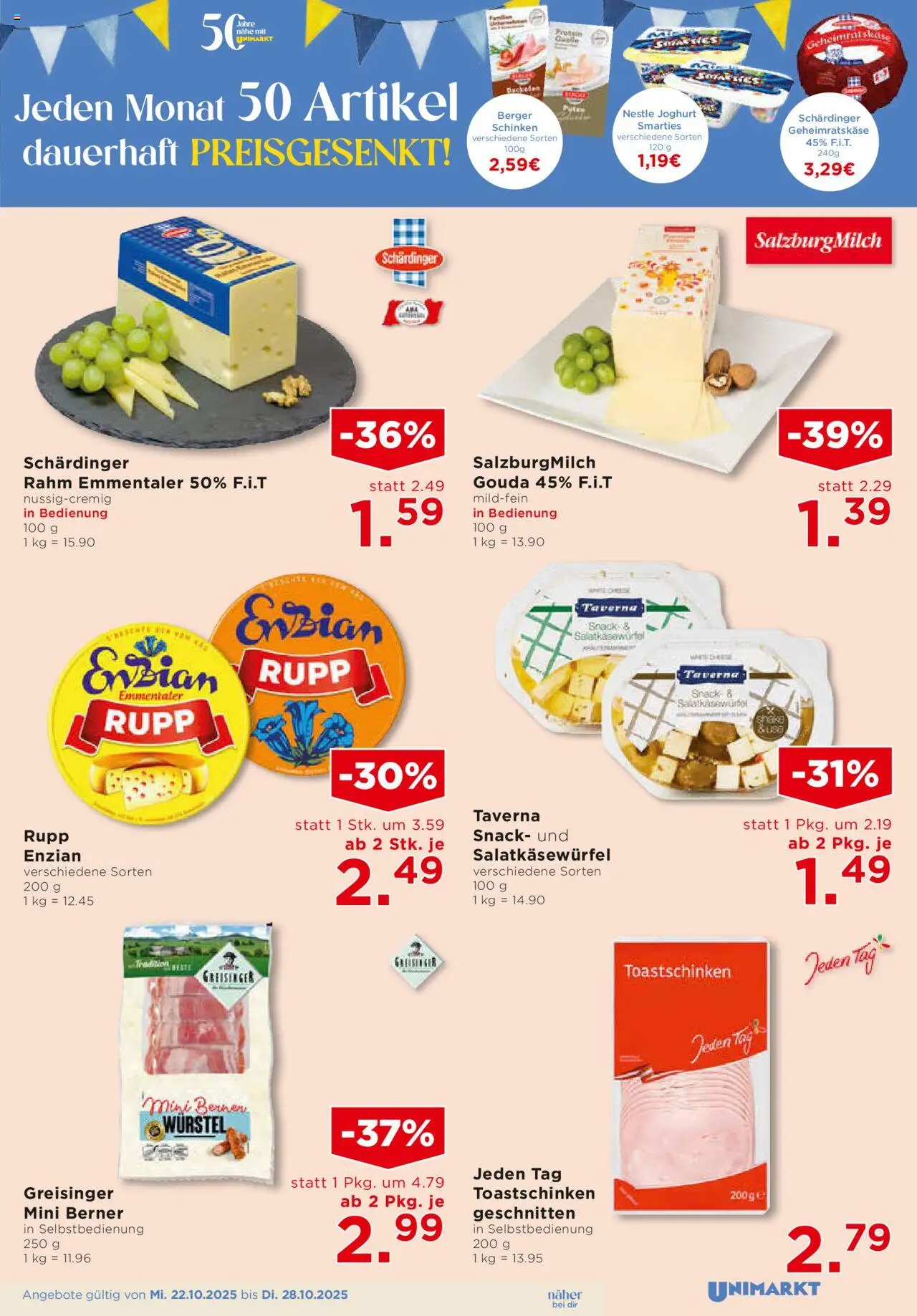 Unimarkt Flugblatt gültig ab 22.10.2025 | Seite: 7 | Produkte: Joghurt, Schinken