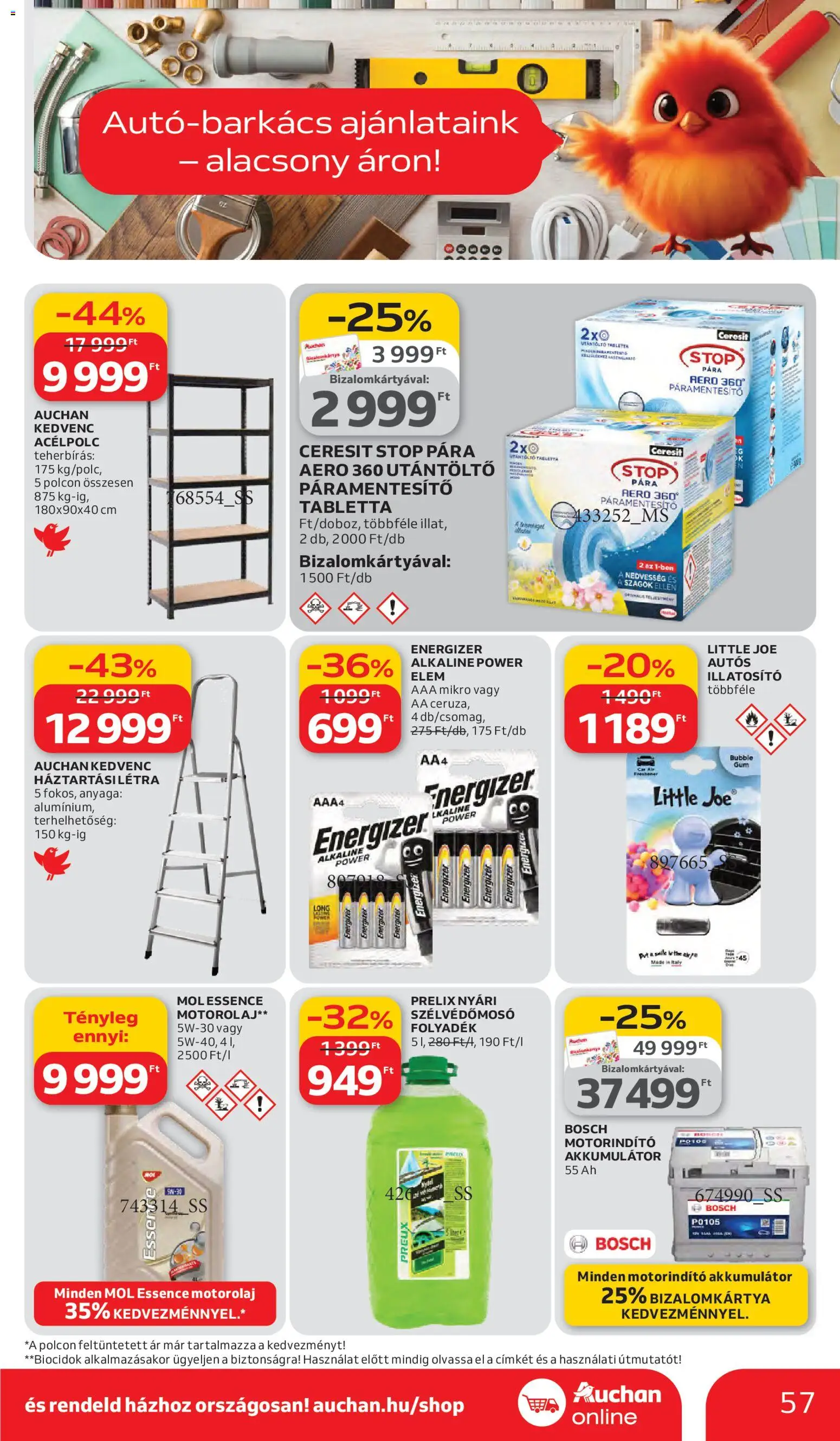 Auchan akciós ujság - amely érvényes a következő dátumtól: 05.03.2026 | Oldal: 57 | Termékek: Páramentesítő, Akkumulátor, Motorolaj