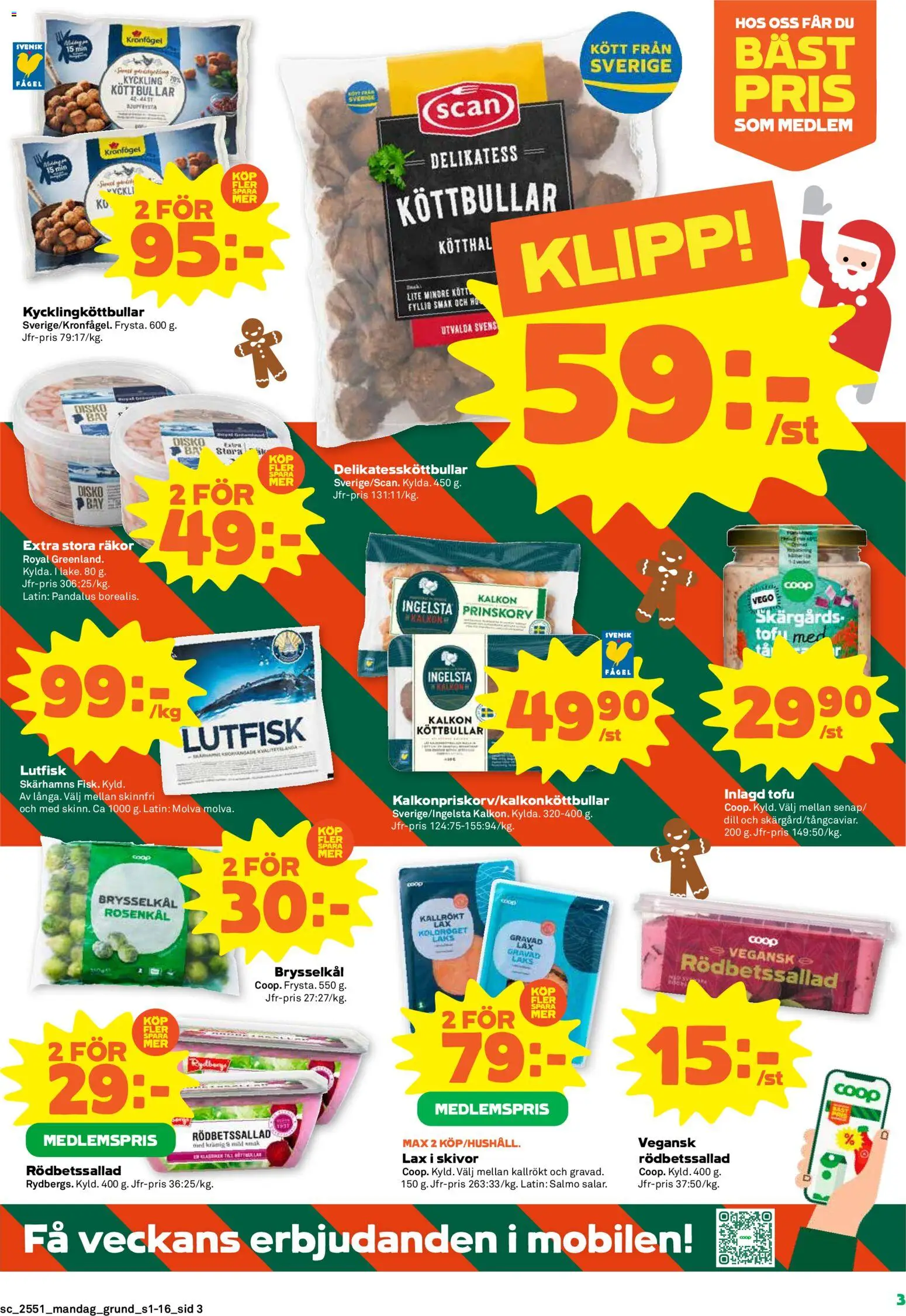 Stora Coop reklamblad aktuell från 15.12.2025 | Sida: 3 | Produkter: Rödbetssallad, Räkor, Lax, Kalkon