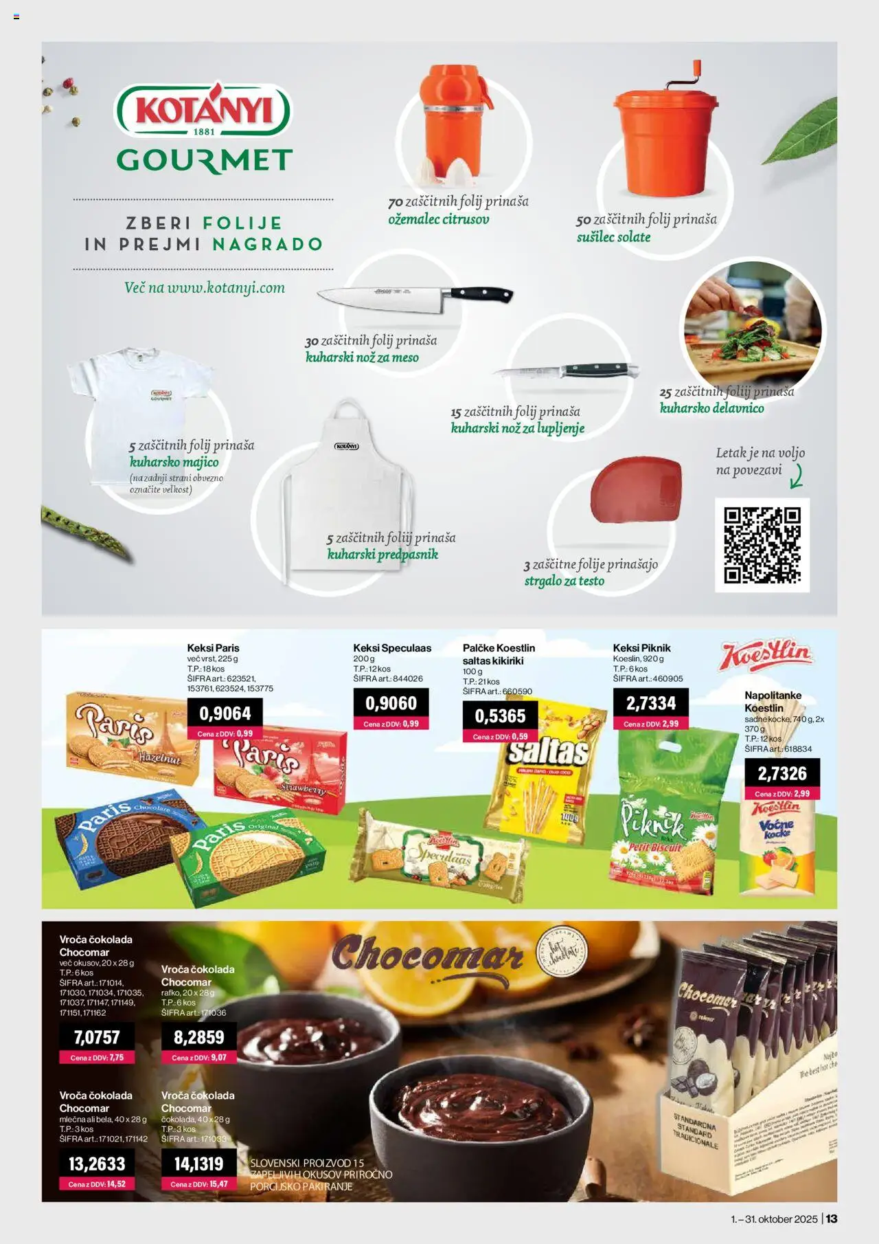 Novi Mercator katalog ponudbe – veljaven od 01.10.2025 | Stran: 13 | Izdelki: Napolitanke, Nož, Kos, Cokolada