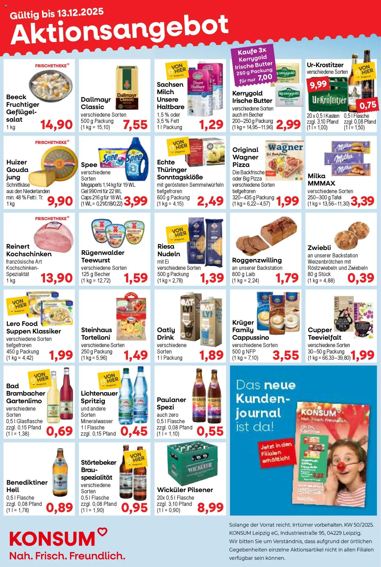 KONSUM Leipzig Prospekt 	 – gültig ab 08.12.2025 | Seite: 1 | Produkte: Butter, Milka, Mineralwasser, Paulaner