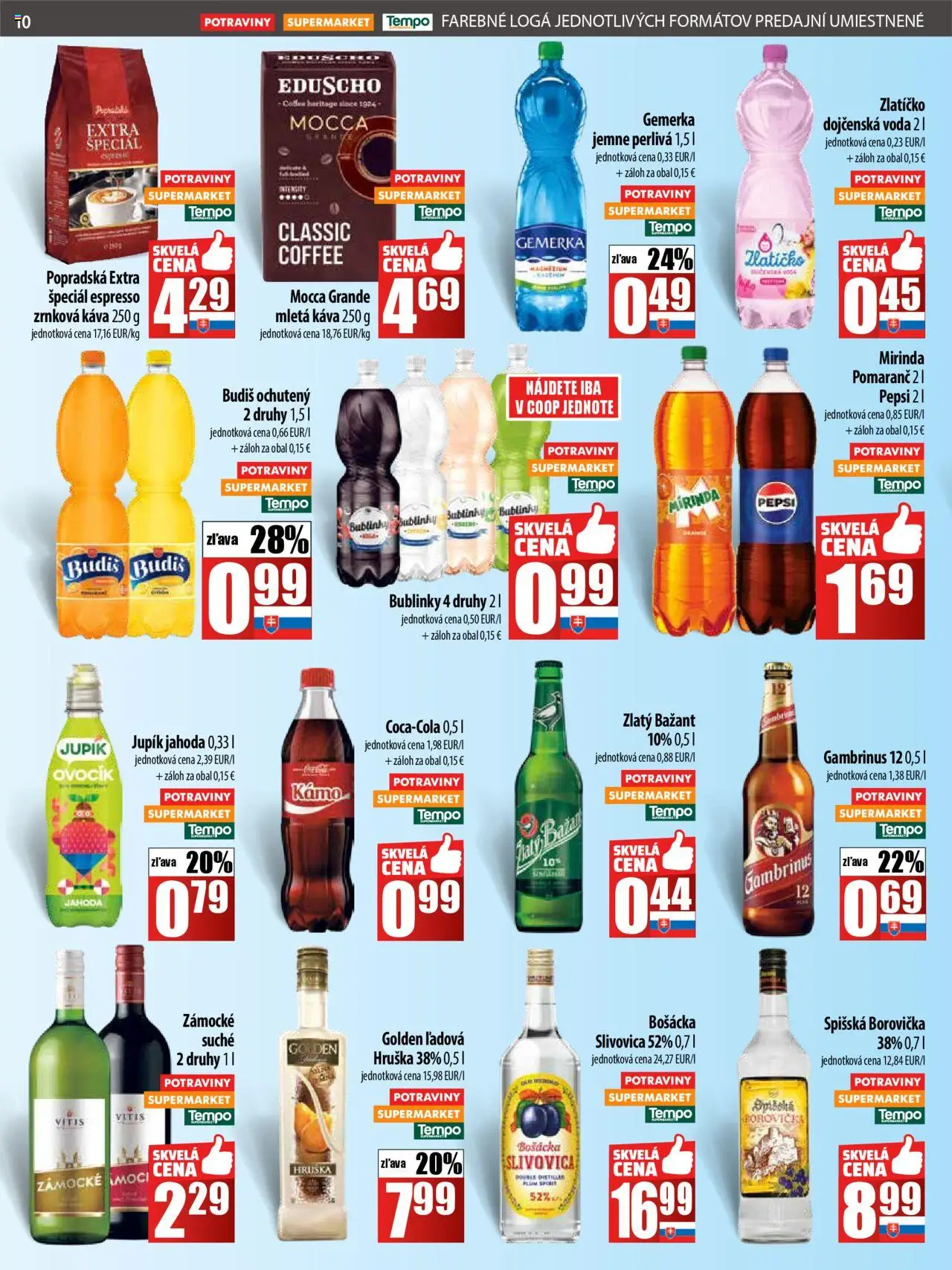 COOP Jednota leták │ platný od 17.07.2025 | Strana: 10 | Produkty: Slivovica, Pepsi, Gambrinus, Gemerka