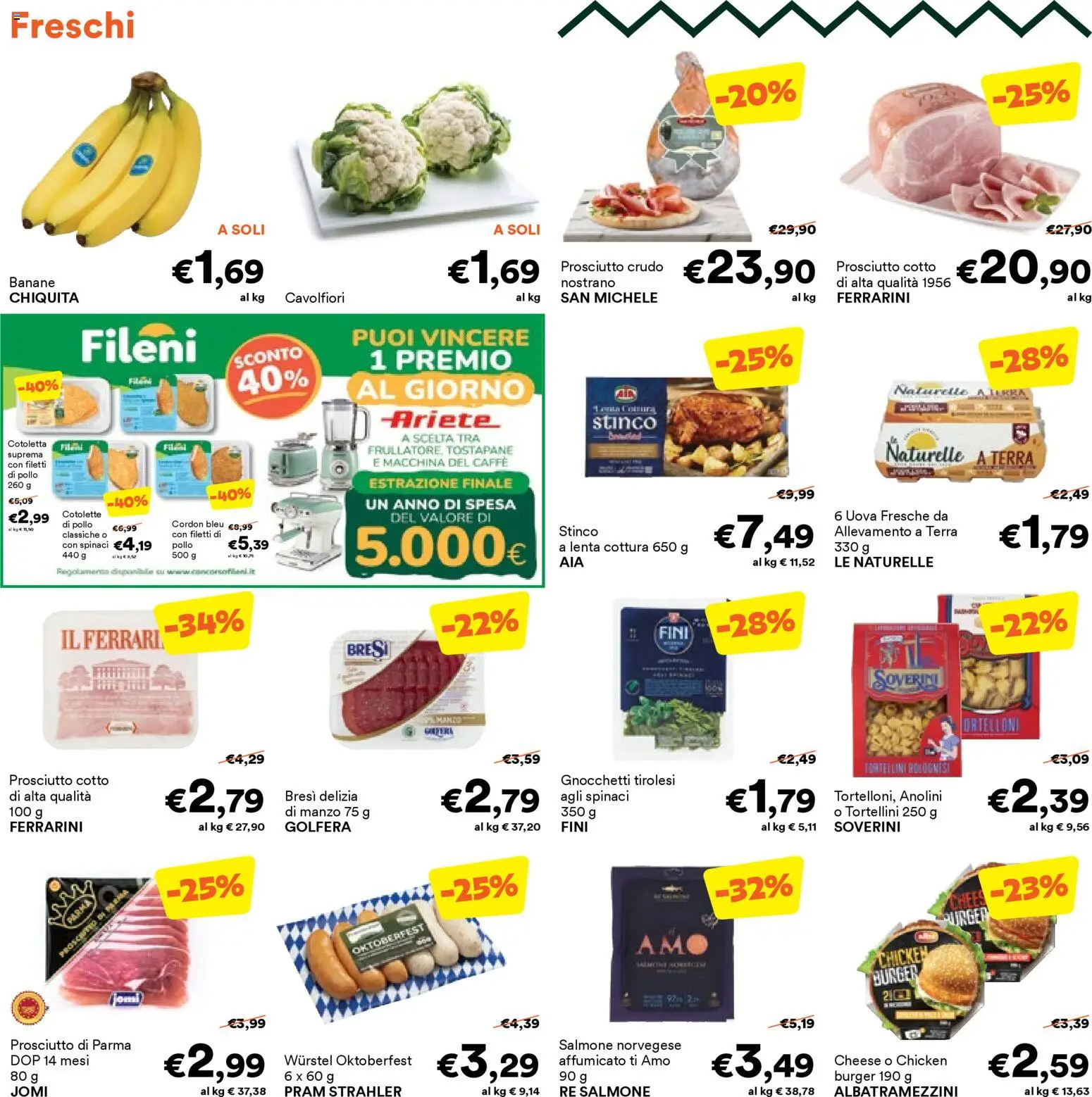 Volantino Unes del 05.11.2025 | Pagina: 2 | Prodotti: Prosciutto Cotto, Banane, Prosciutto, Spinaci