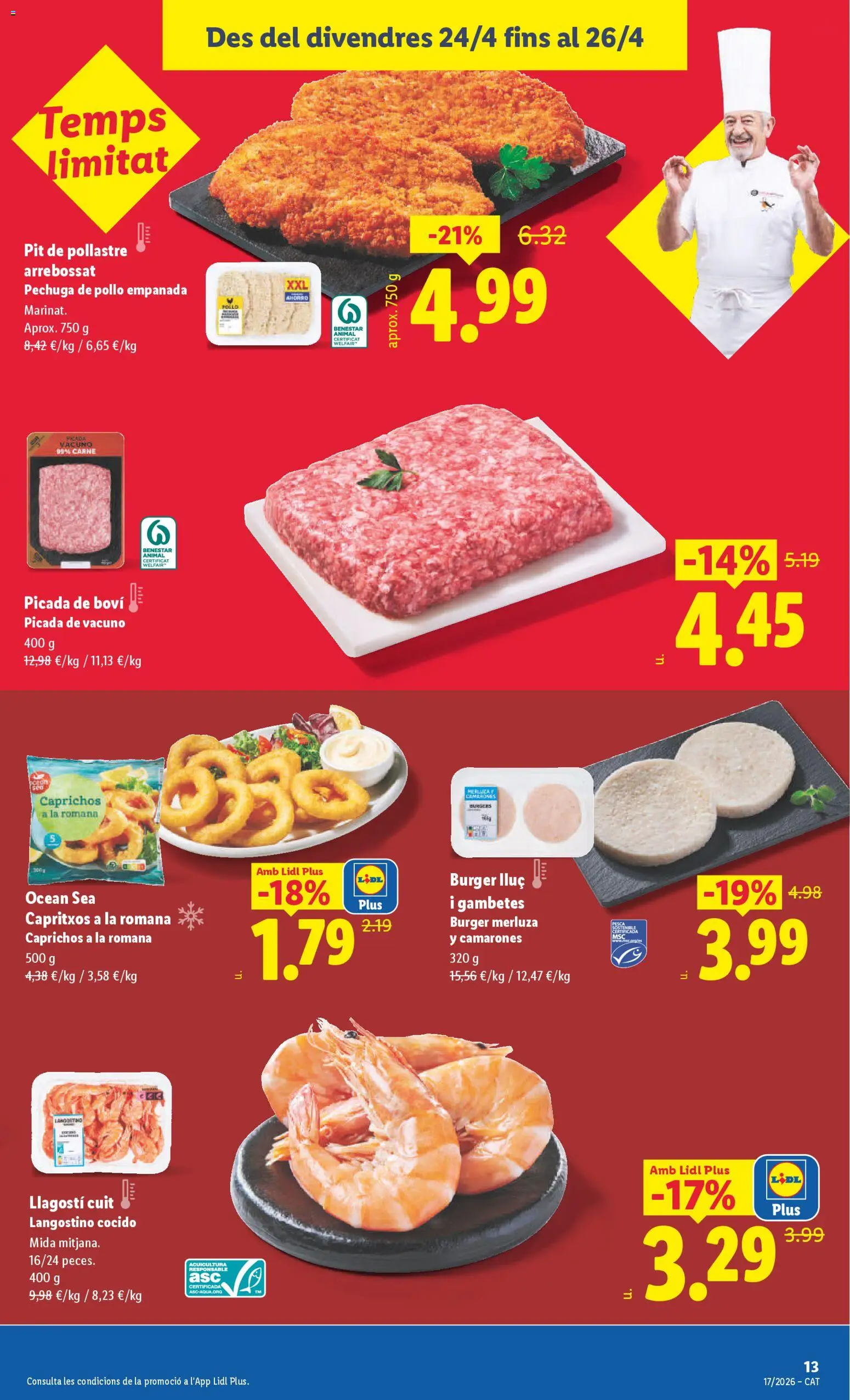 Lidl folleto │ válido desde el 20.04.2026 | Página: 25 | Productos: Pechuga de pollo empanada, Langostino
