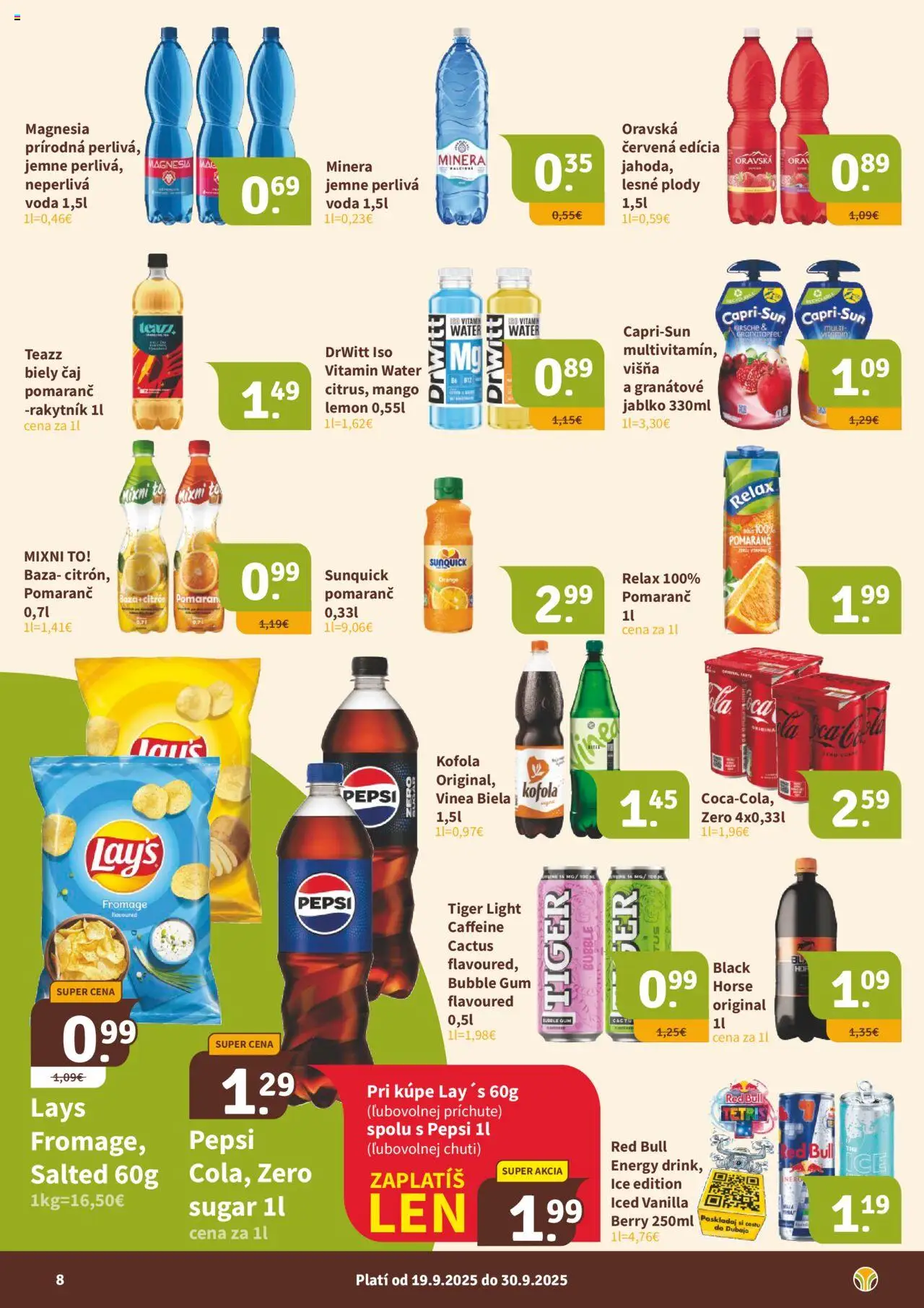 Nové Nitrazdroj akcie – leták je platný od 20.09.2025 | Strana: 8 | Produkty: Red Bull, Kofola, Mango, Vinea