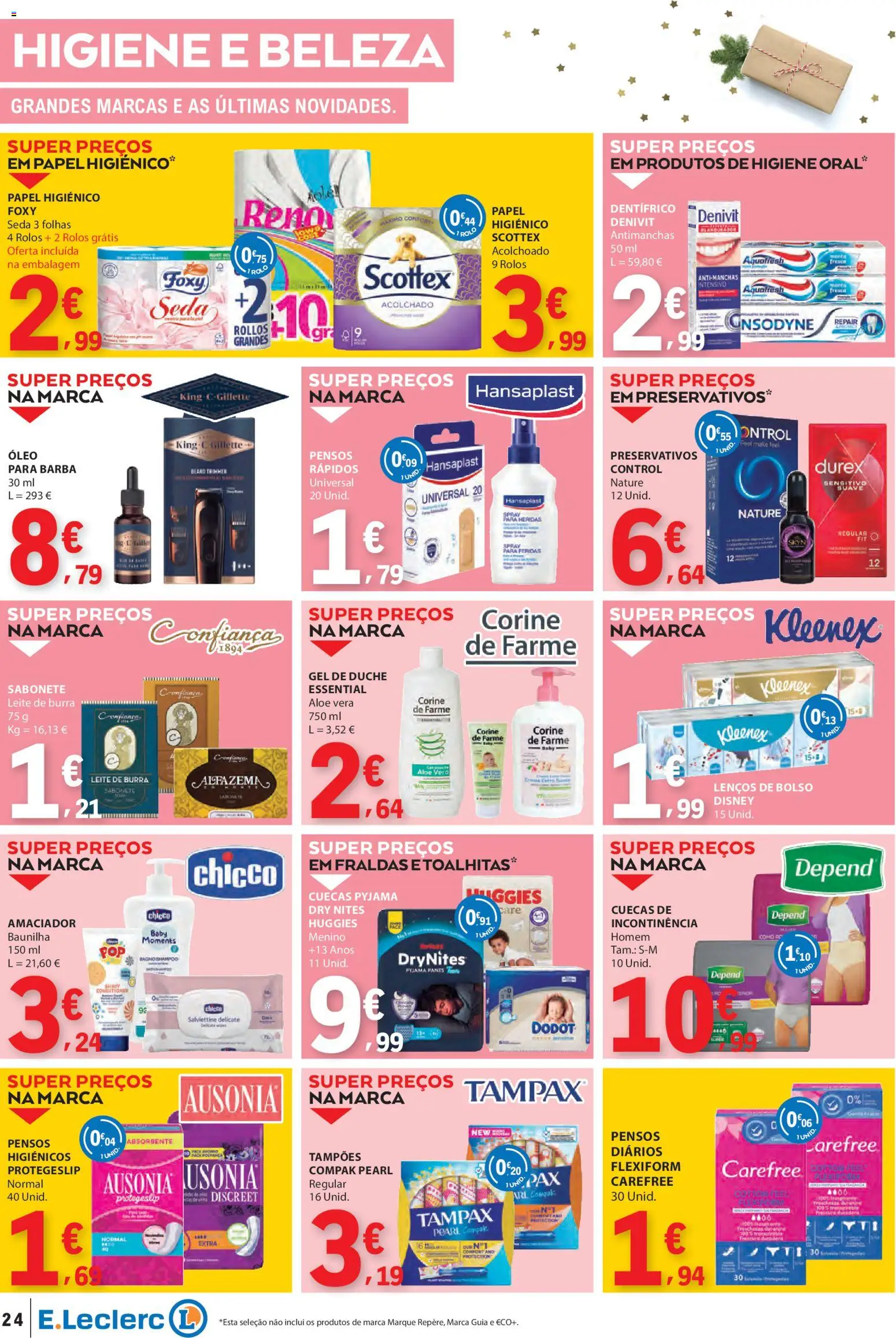 E.Leclerc folheto │ válido de 18.12.2025 | Página: 24 | Produtos: Papel higiénico, Preservativos, Shampoo, Leite