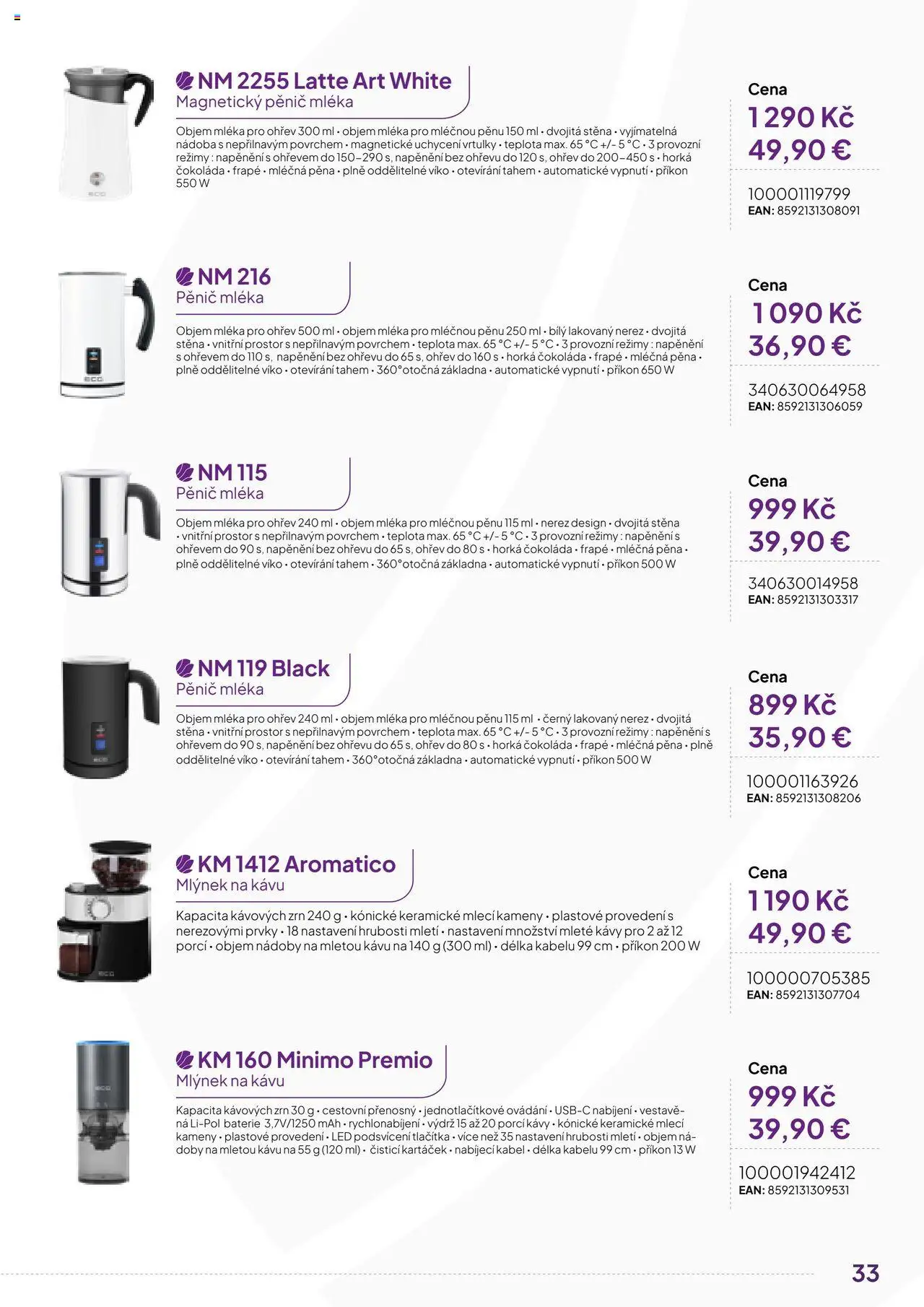Expert elektro katalog - ECG - Malé domácí spotřebiče od 01.10.2024 | Strana: 33 | Produkty: Mlýnek na kávu, Pěnič mléka, Horká čokoláda, LED