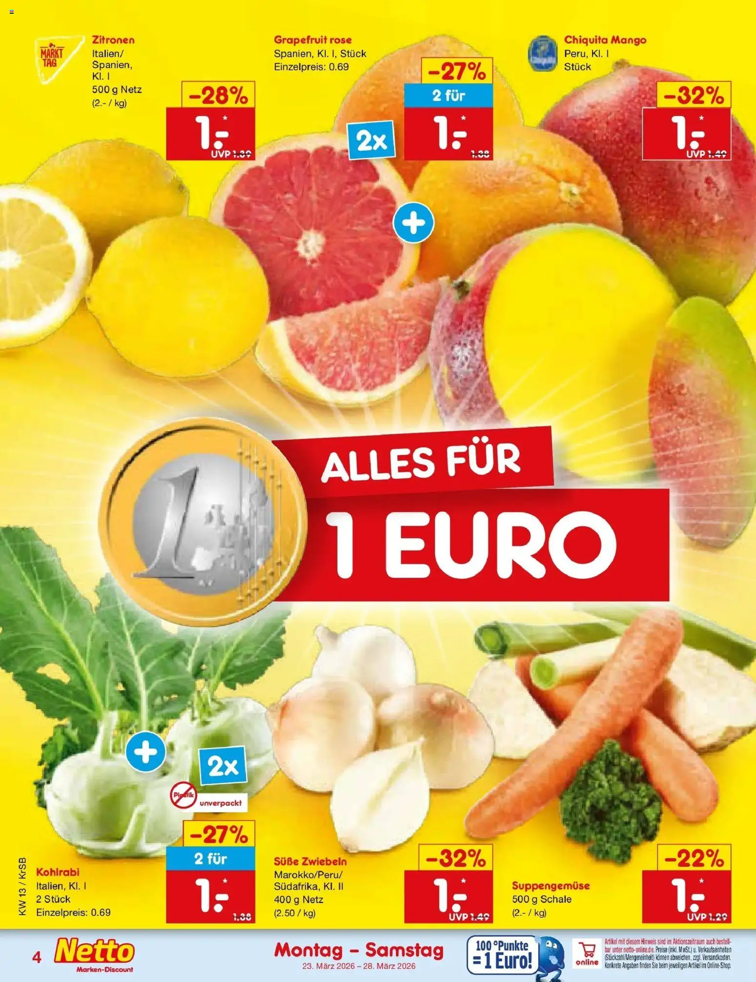 Netto Marken-Discount Prospekt Jüchen	 – gültig ab 23.03.2026 | Seite: 4 | Produkte: Kohlrabi, Grapefruit, Mango, Zitronen