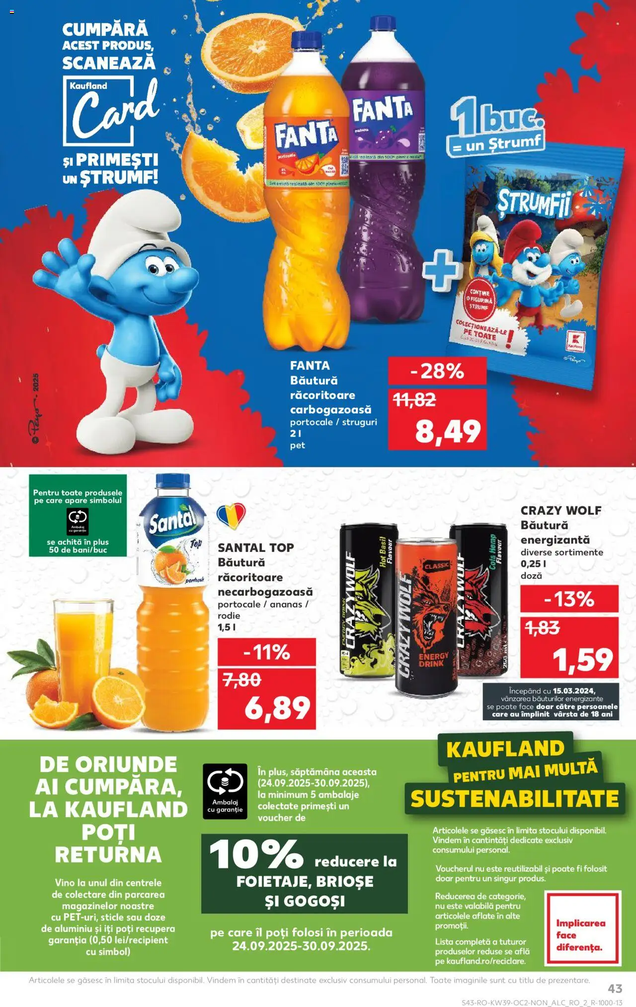 Kaufland RO akciós ujság - amely érvényes a következő dátumtól: 24.09.2025 | Oldal: 43 | Termékek: Fanta, Cola
