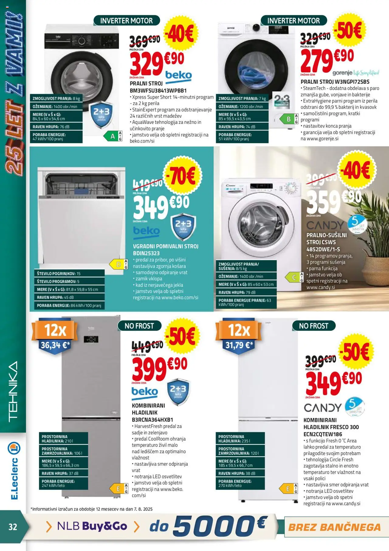 E.leclerc katalog │ velja od 20.08.2025 | Stran: 32 | Izdelki: Hladilnik, Pralni stroj, Vgradni pomivalni stroj, Sadje
