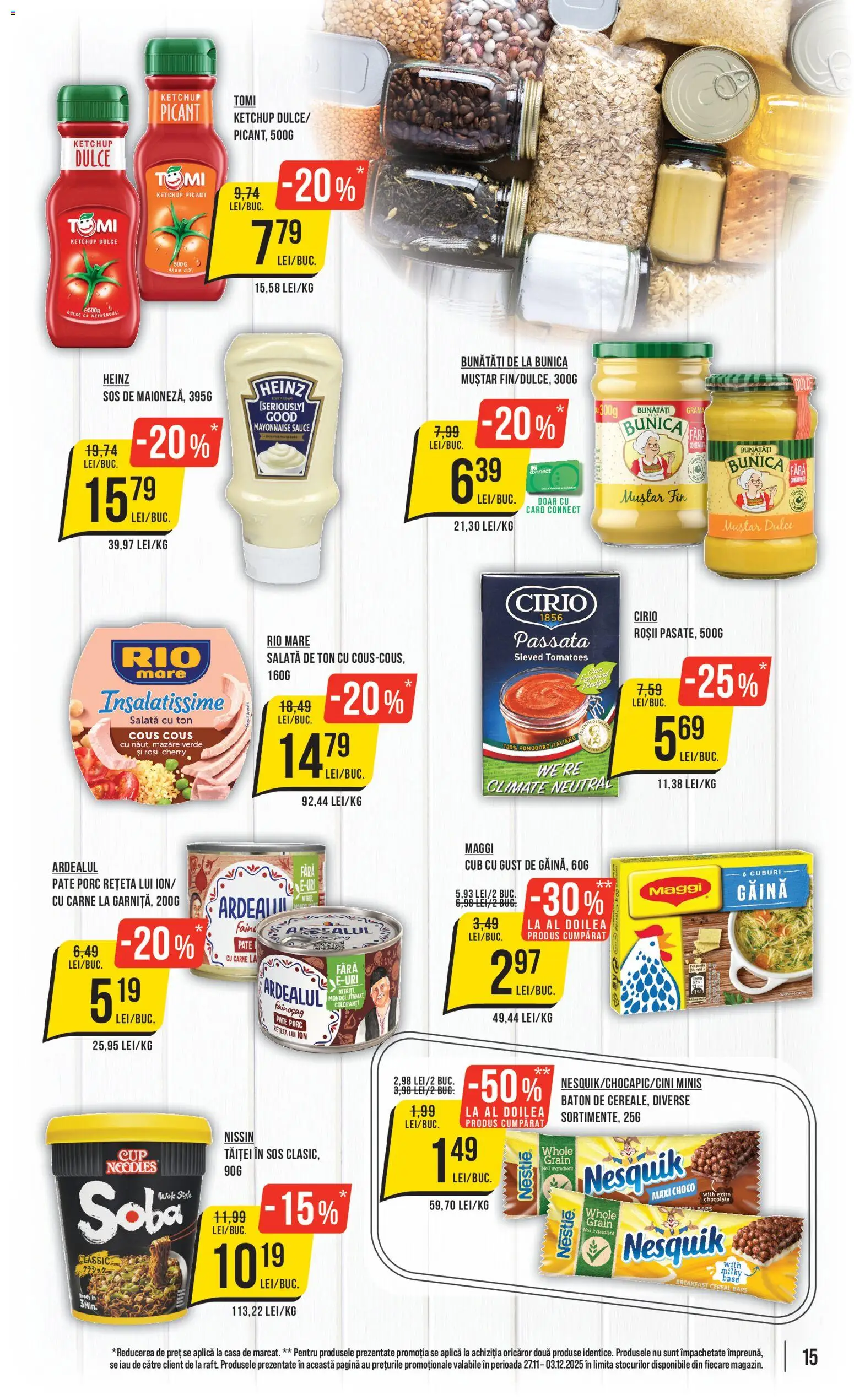 Noul catalog Mega Image – valabil de la 27.11.2025 | Pagină: 15 | Produse: Mazăre, Pate, Roșii, Muștar