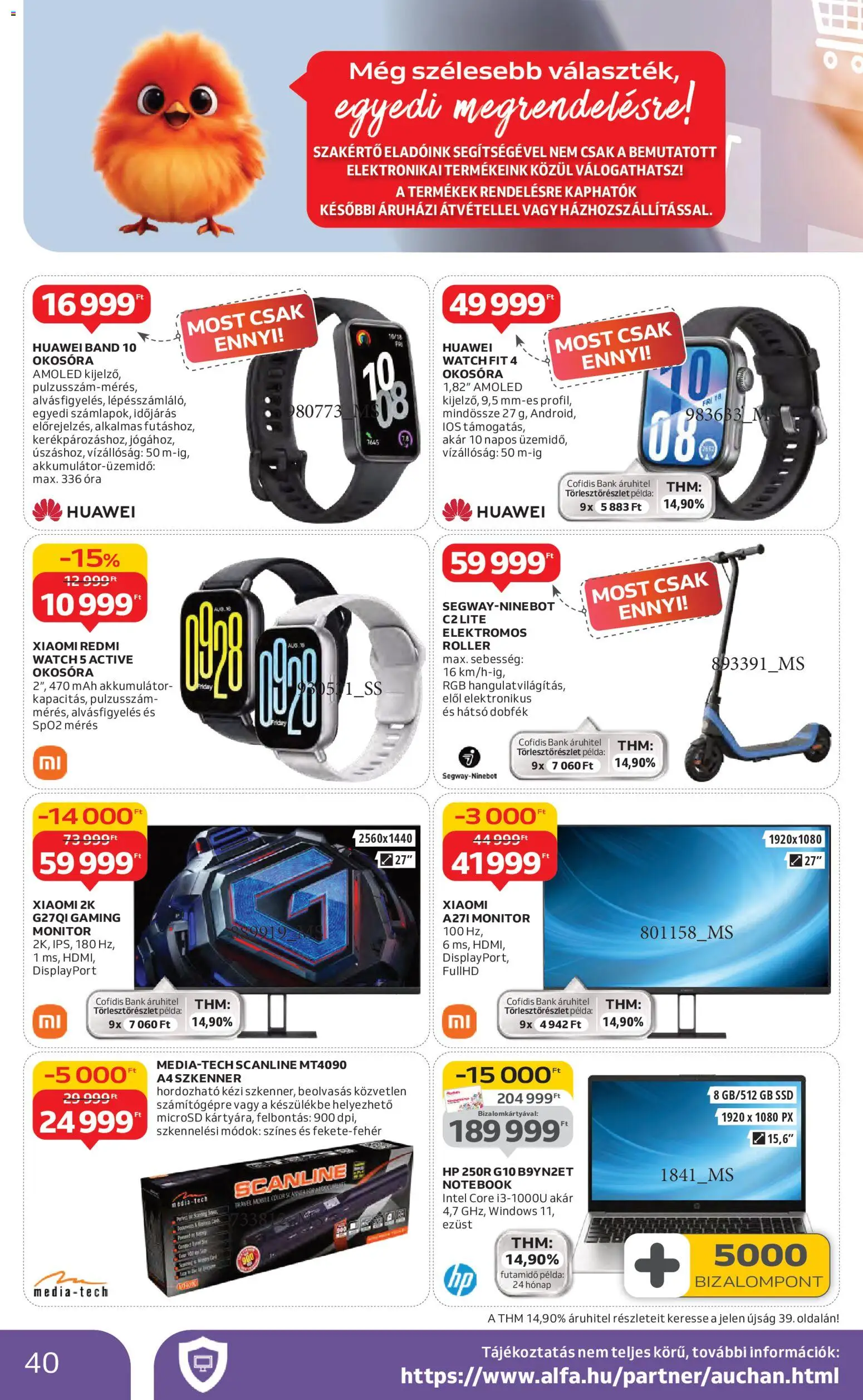 Auchan akciós ujság - amely érvényes a következő dátumtól: 22.01.2026 | Oldal: 40 | Termékek: SSD, Szkenner, Elektromos roller, Óra