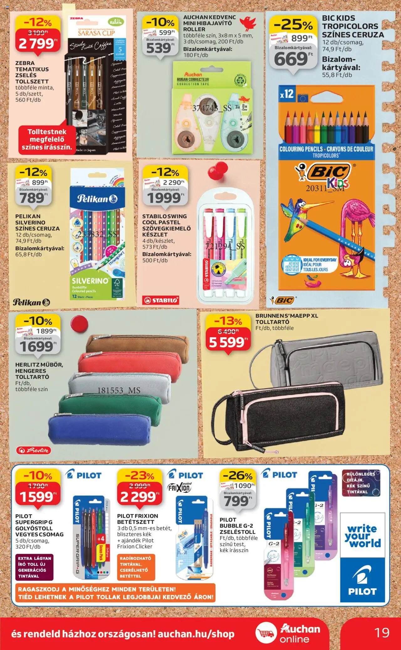 Auchan akciós ujság - amely érvényes a következő dátumtól: 21.08.2025 | Oldal: 19 | Termékek: Író, Roller, Tolltartó