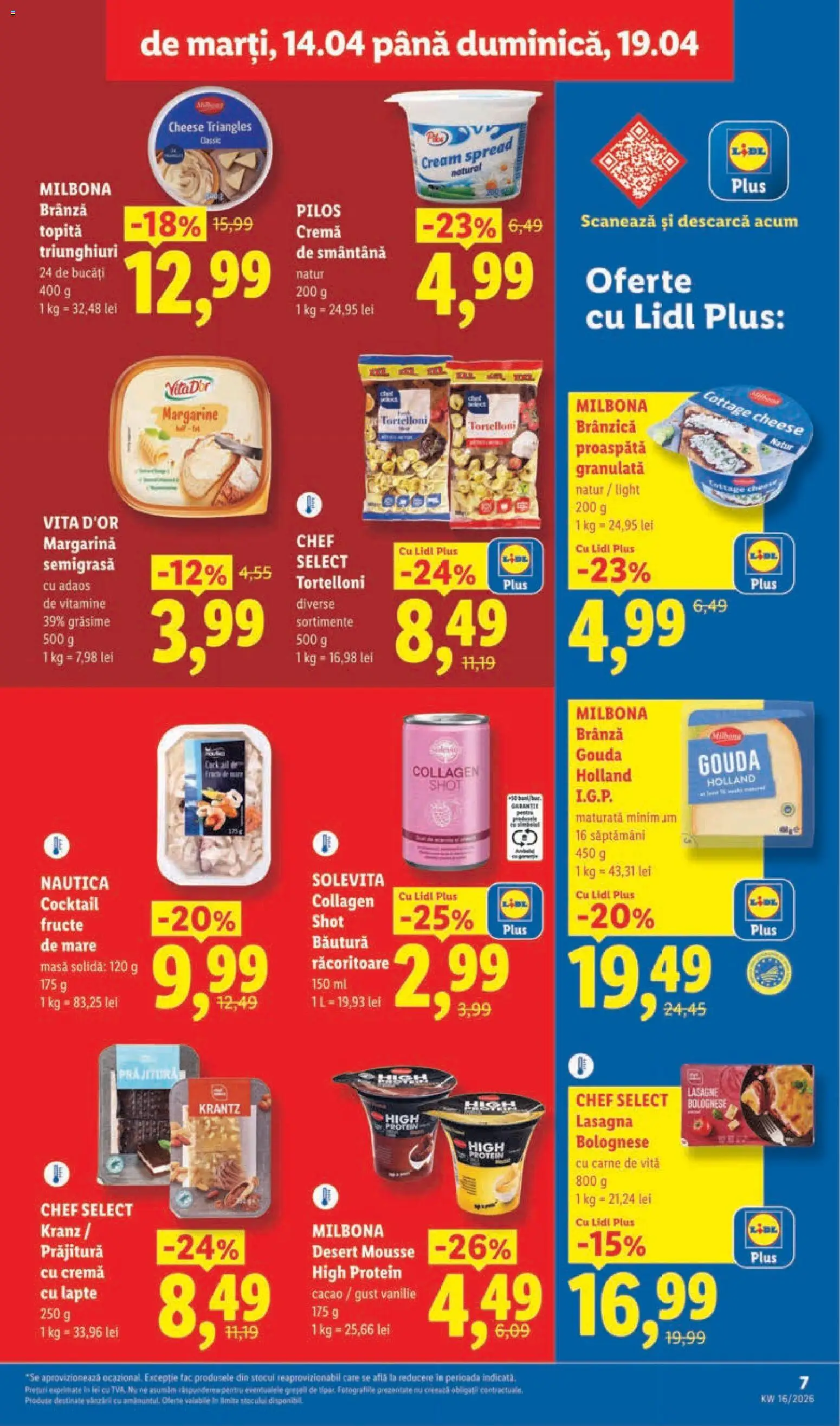 Noul catalog Lidl – valabil de la 14.04.2026 | Pagină: 7 | Produse: Lasagna, Cocktail, Smântână, Fructe