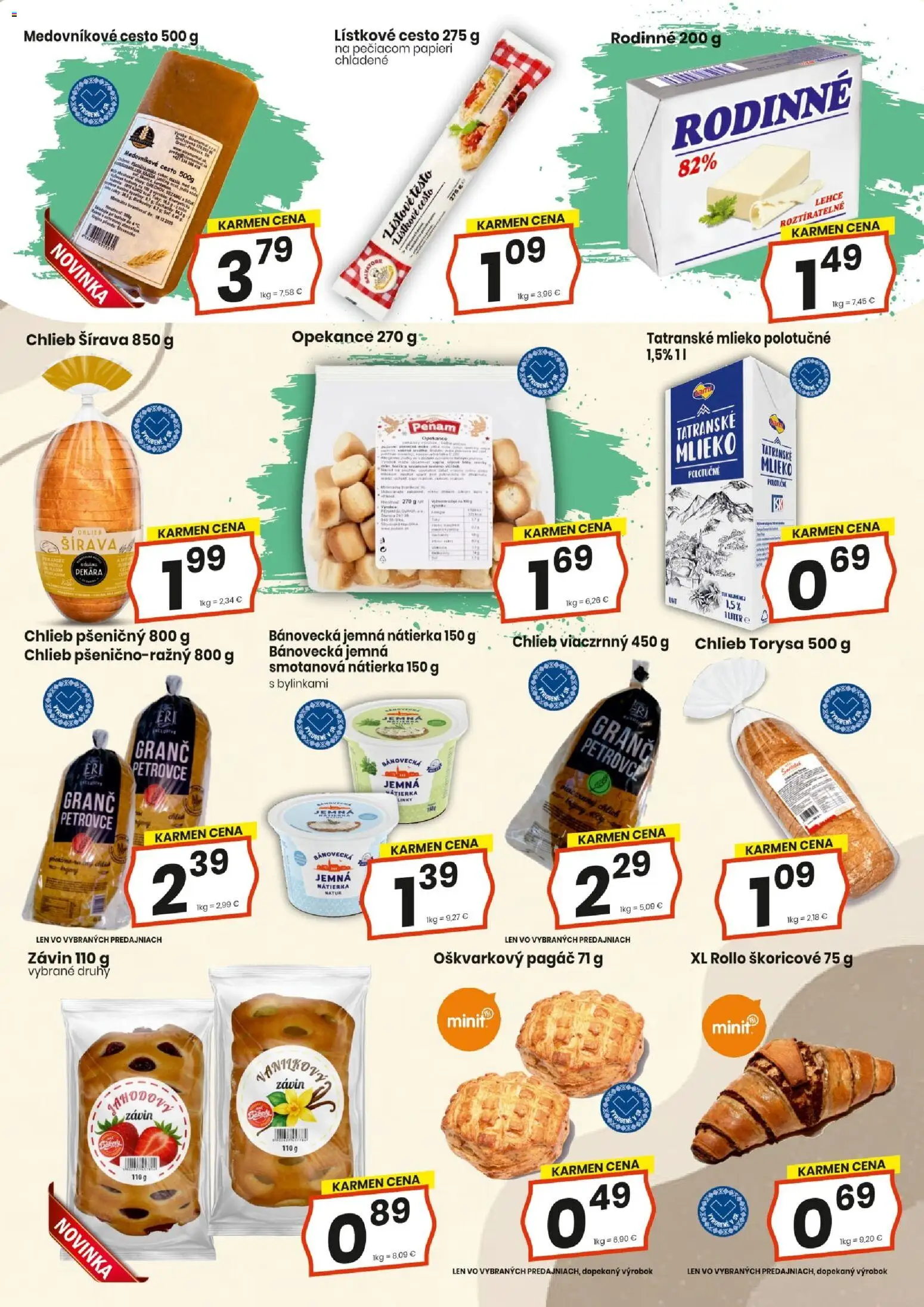 Nové KARMEN CBA akcie – leták je platný od 01.12.2025 | Strana: 15 | Produkty: Mlieko, Chlieb, Závin, Lístkové cesto