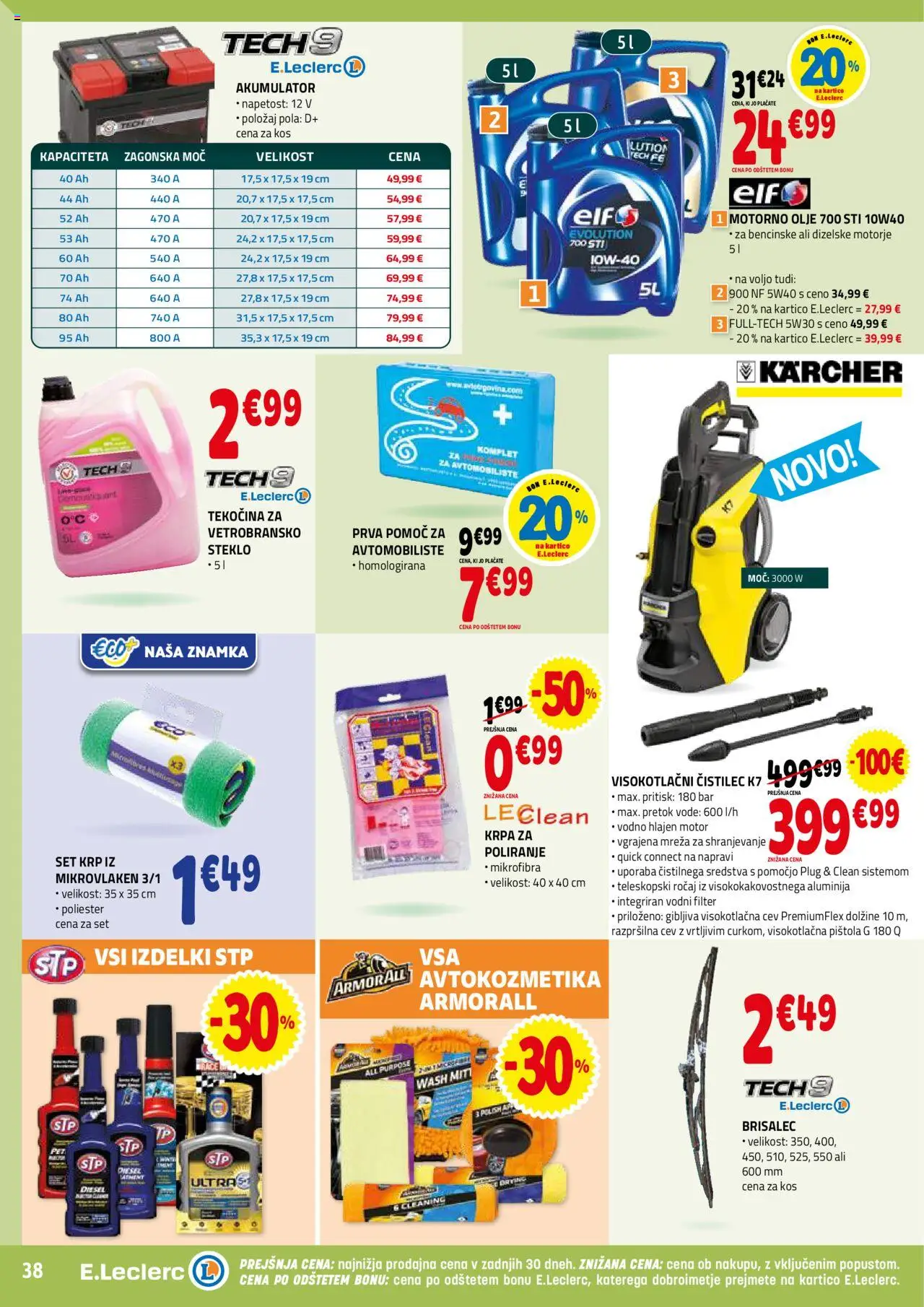 Novi E.leclerc katalog ponudbe – veljaven od 10.09.2025 | Stran: 38 | Izdelki: Kos, Akumulator, Olje, Razpršilna cev