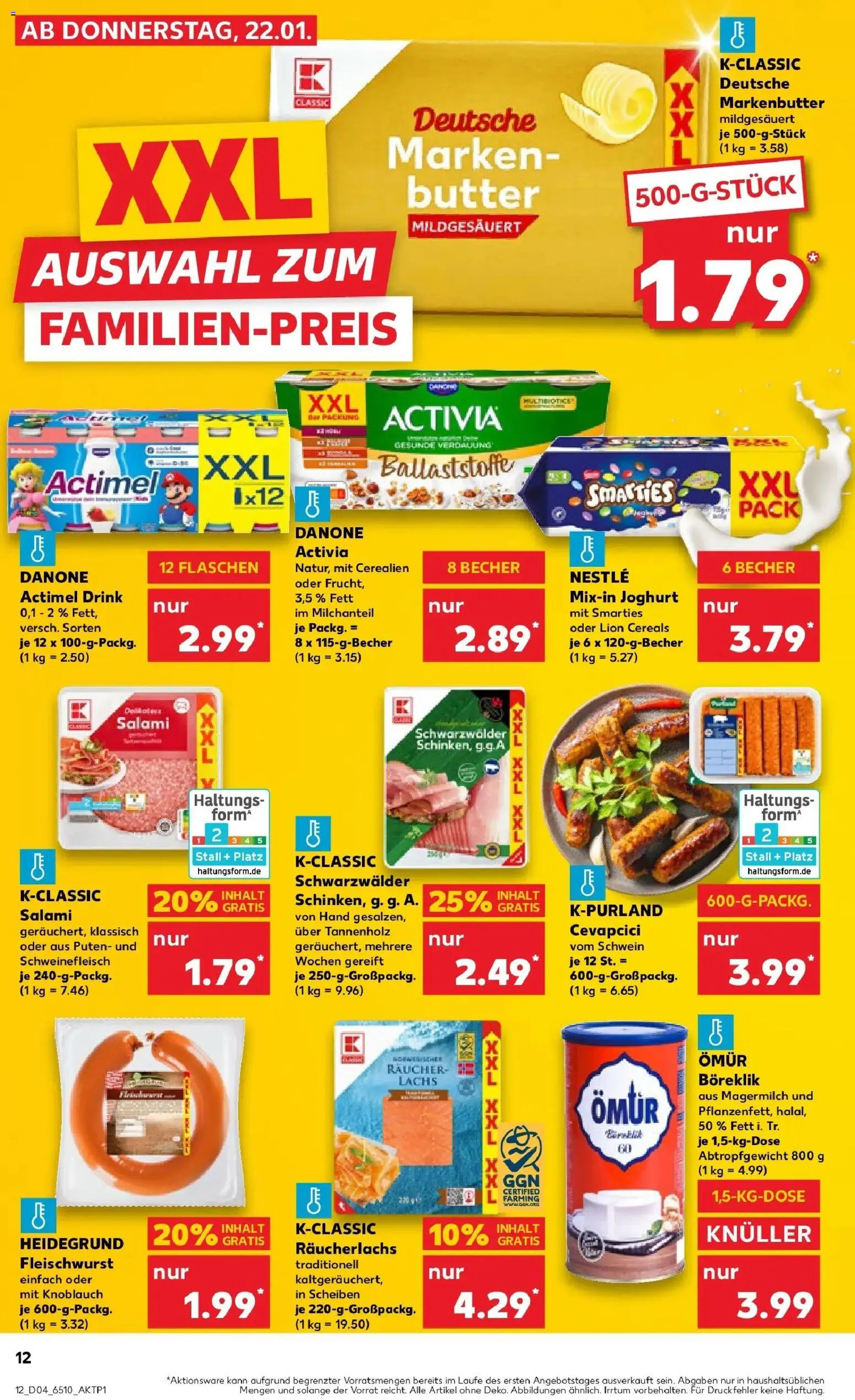 Kaufland prospekt Wesel	 – gültig ab 22.01.2026 | Seite: 12 | Produkte: Butter, Räucherlachs, Knoblauch, Schweinefleisch