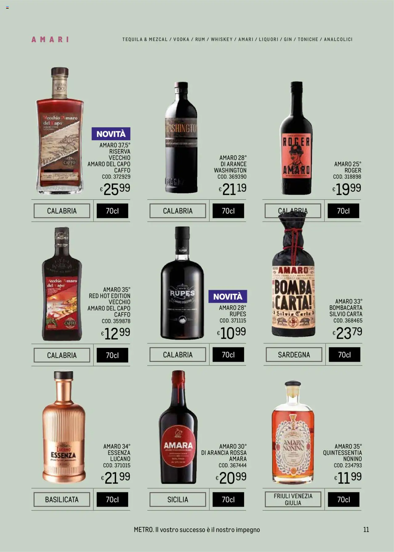 Volantino Metro del 09.05.2025 | Pagina: 11 | Prodotti: Gin, Vodka, Rum, Amaro
