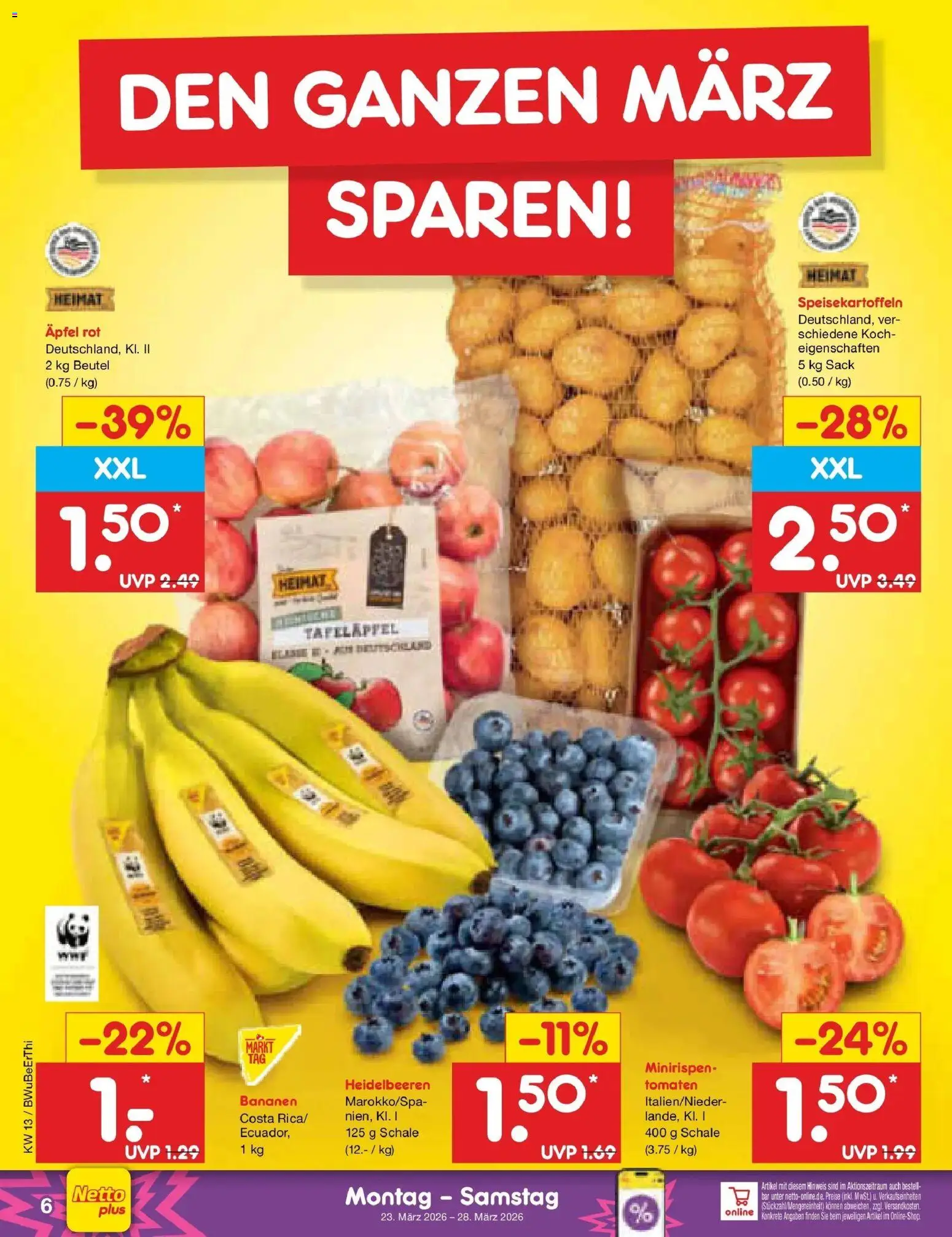 Netto Marken-Discount Prospekt Kremmen	 – gültig ab 23.03.2026 | Seite: 6 | Produkte: Äpfel, Bananen, Tomaten, Heidelbeeren