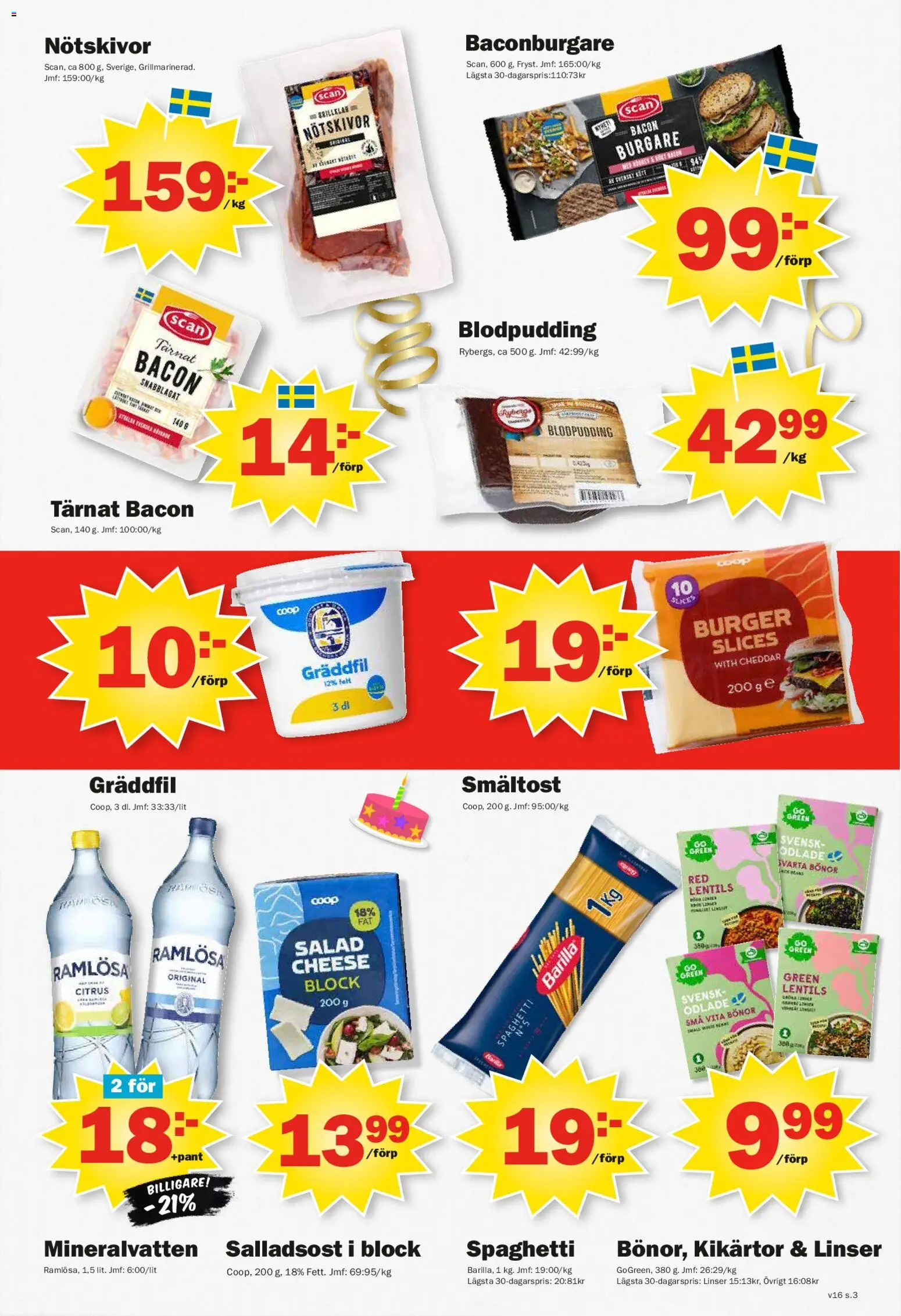Pekås reklamblad aktuell från 13.04.2026 | Sida: 3 | Produkter: Kikärtor, Cheddar, Gräddfil, Bönor
