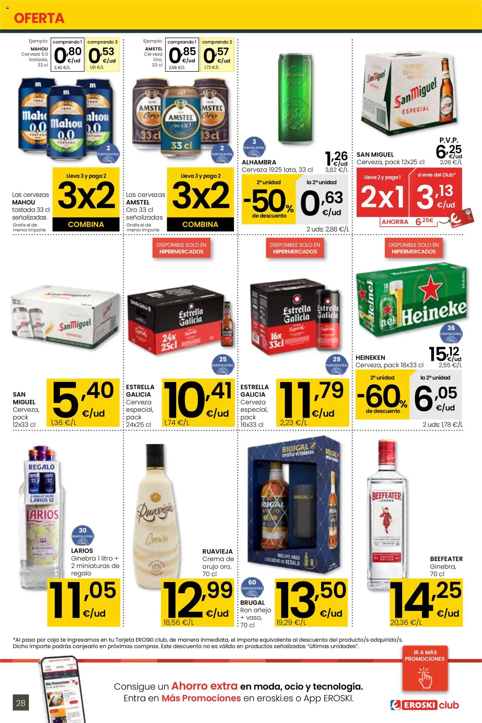 Eroski - 3x2  │ válido desde el 30.10.2025 | Página: 28 | Productos: Ron, Cerveza, Ginebra, Σπανάκι