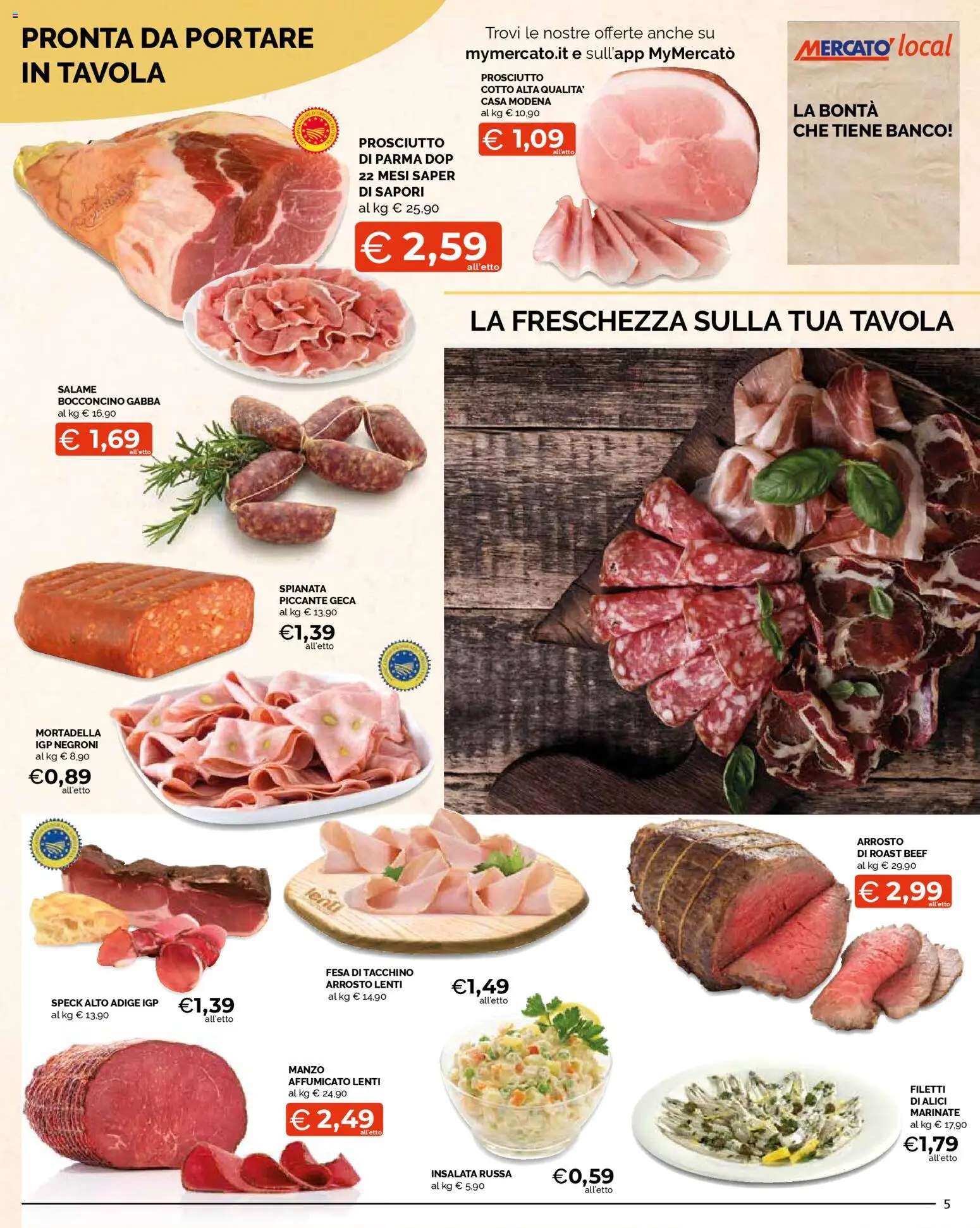 Volantino Mercatò del 12.01.2026 | Pagina: 5 | Prodotti: Prosciutto Cotto, Salame, Insalata russa, Alici
