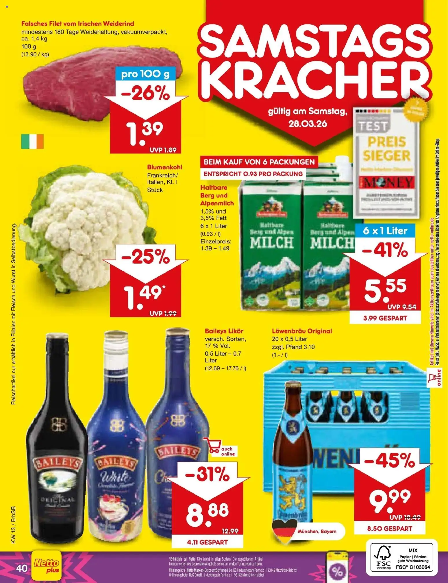Netto Marken-Discount Prospekt Metten	 – gültig ab 23.03.2026 | Seite: 56 | Produkte: Likör, Wurst, Blumenkohl, Fleisch