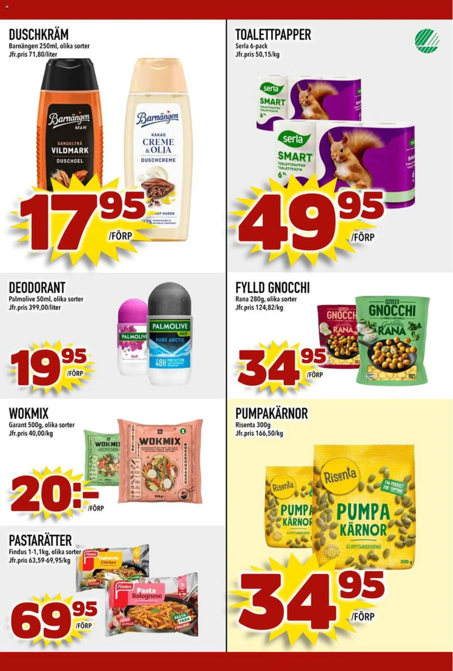 Din Mat reklamblad aktuell från 02.03.2026 | Sida: 6 | Produkter: Olja, Pasta, Duschkräm, Pumpa