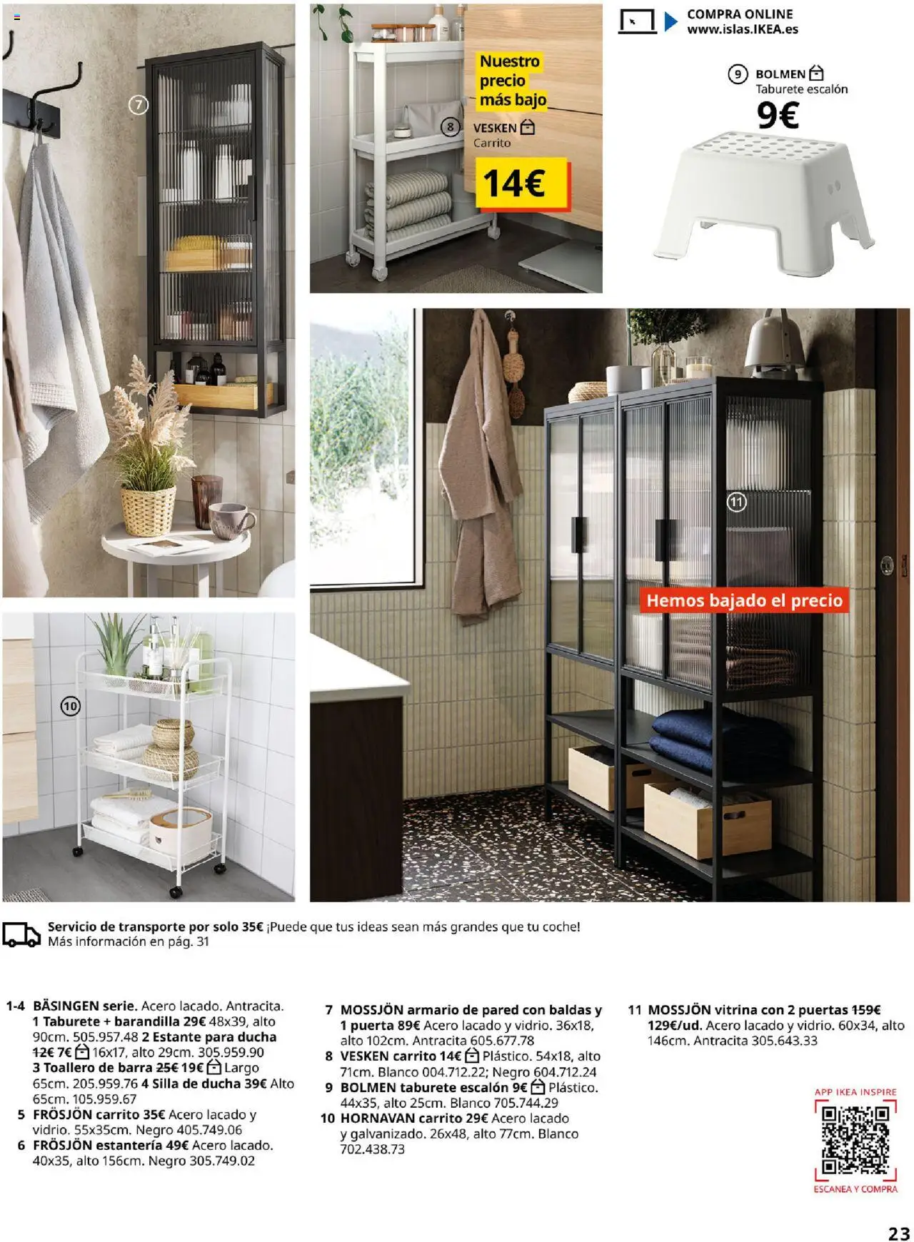 Catálogo IKEA Baños │ válido desde el 01.09.2025 | Página: 23 | Productos: Toallero, Estante, Silla, Ducha