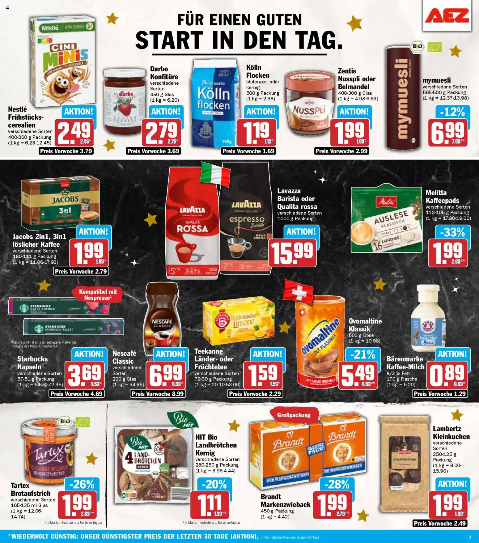 AEZ Prospekt 	 – gültig ab 01.12.2025 | Seite: 3 | Produkte: Nescafe, Starbucks, Teekanne, Flocken