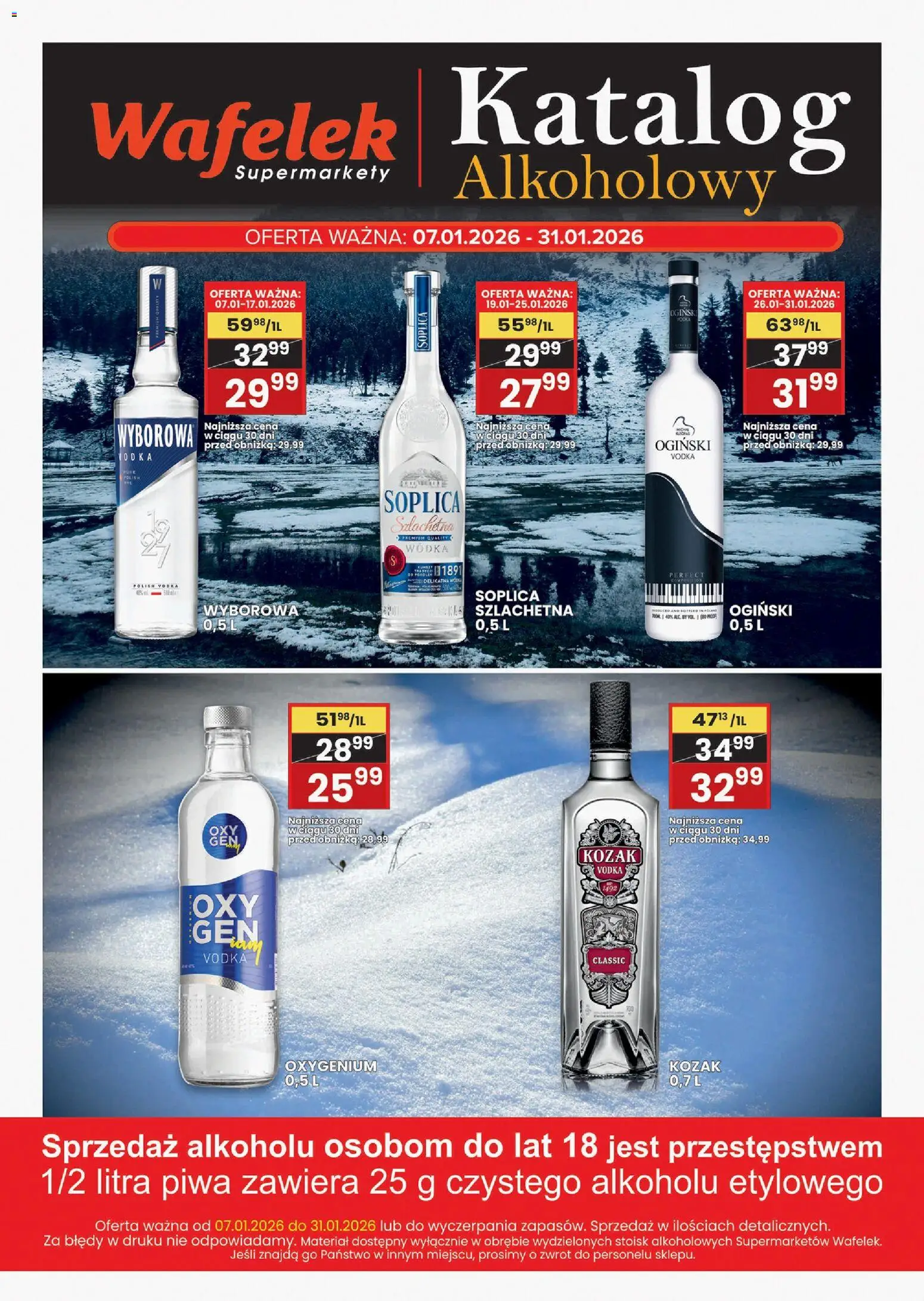 Wafelek Gazetka alkoholowa od 07.01.2026 | Strona: 1 | Produkty: Ogiński, Vodka, Wódka