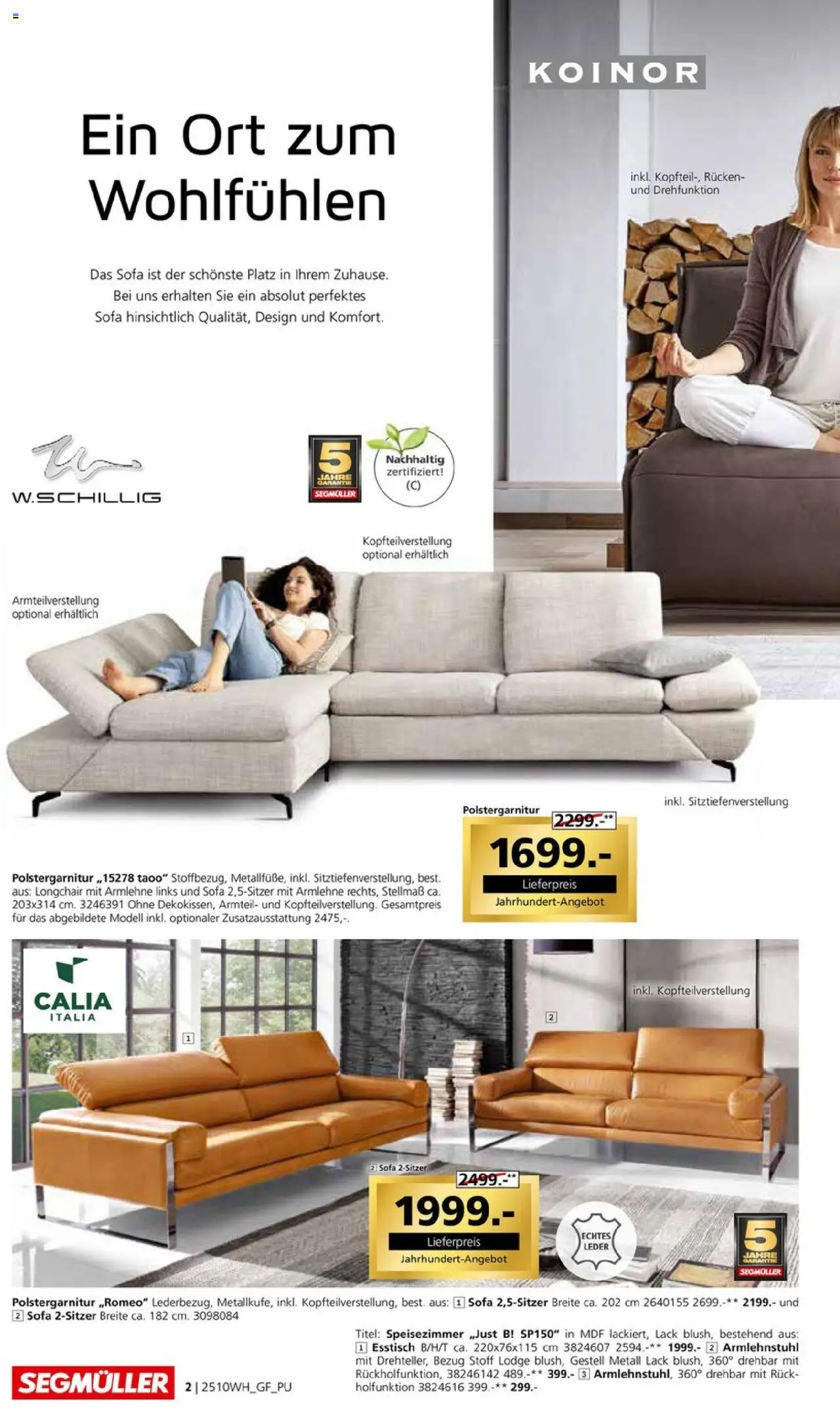Segmüller Wohndesign – gültig ab 27.09.2025 | Seite: 4 | Produkte: Esstisch, Sofa