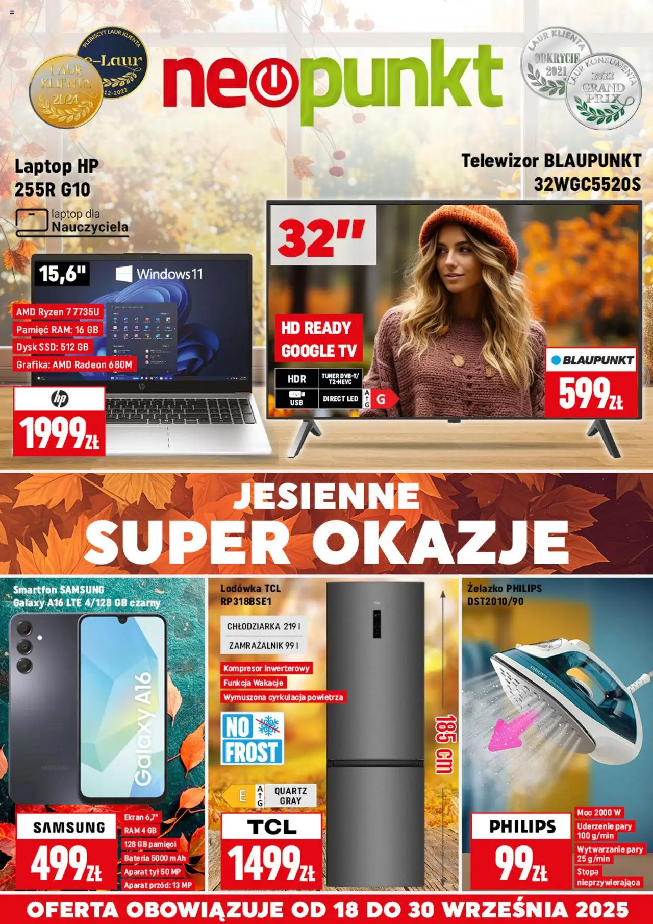 Neopunkt Gazetka od 18.09.2025 | Strona: 1 | Produkty: Smartfon, Laptop, Dysk, Lodówka