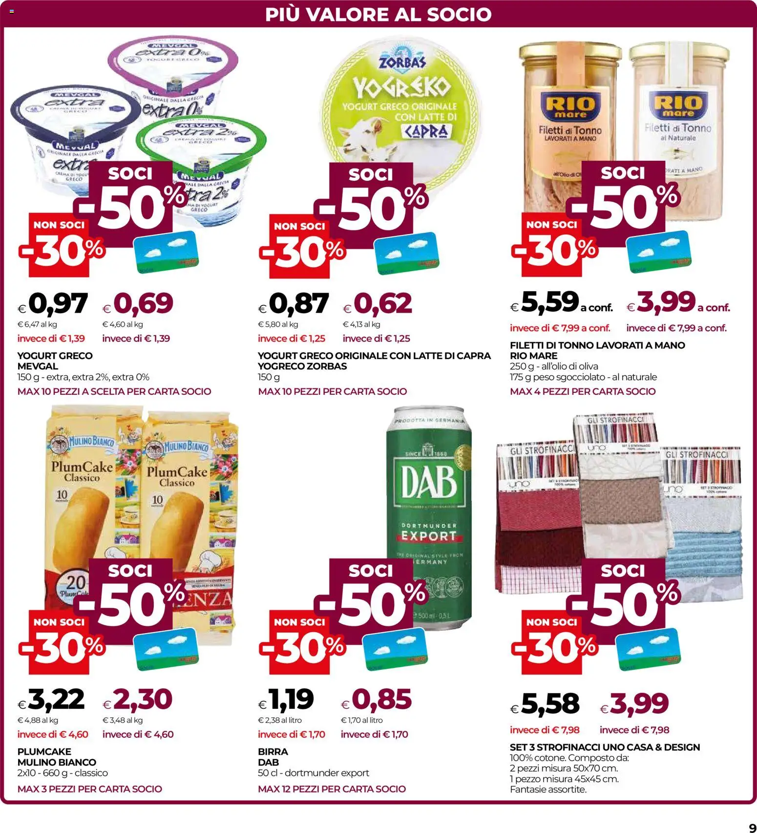 Volantino COOP del 07.01.2026 | Pagina: 9 | Prodotti: Yogurt greco, Birra, Latte, Tonno