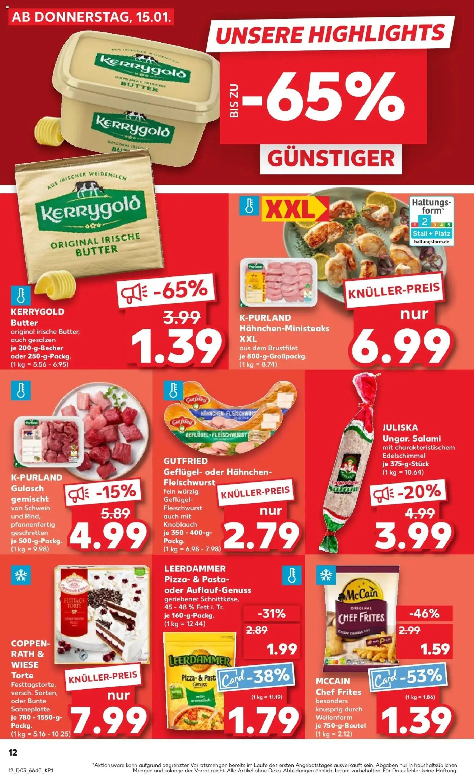 Kaufland prospekt Göppingen	 – gültig ab 19.01.2026 | Seite: 12 | Produkte: Hahnchen, Butter, Gulasch, Pasta