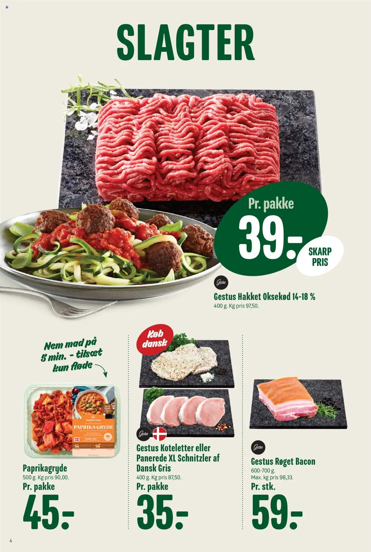 Min Købmand Tilbudsavis gyldig fra 22.08.2025 | Side: 4 | Produkter: Koteletter, Oksekød, Fløde, Bacon