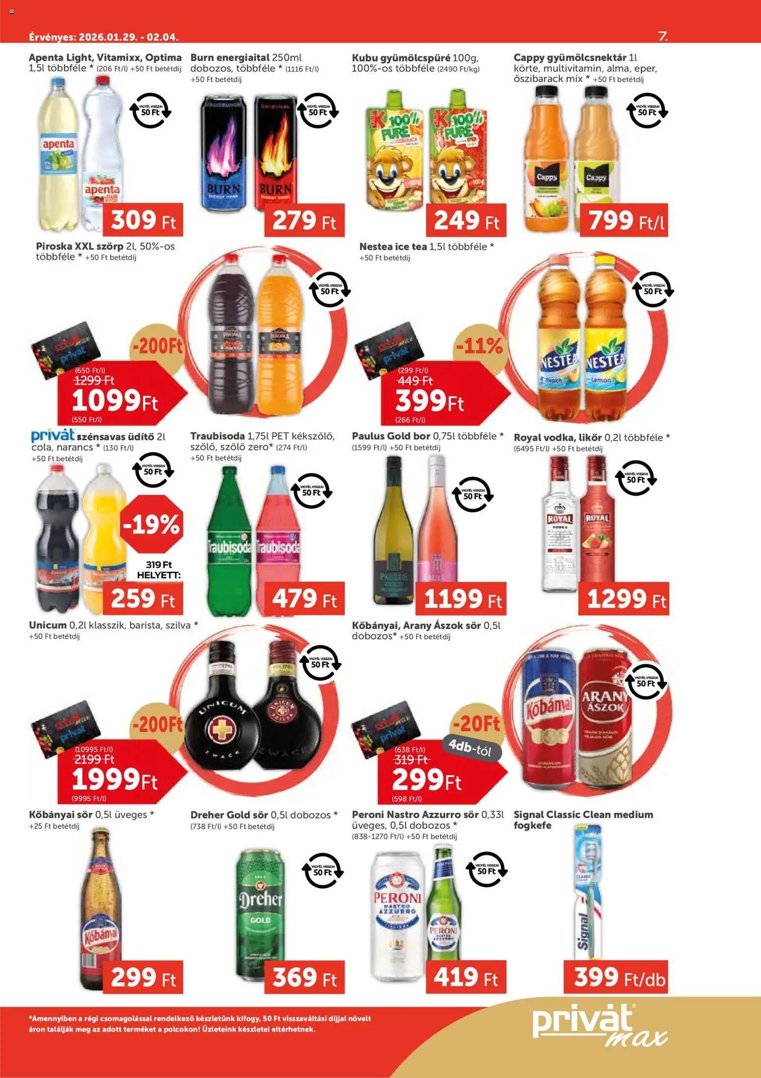 PRIVÁT akciós ujság - amely érvényes a következő dátumtól: 29.01.2026 | Oldal: 7 | Termékek: Energiaital, Gyümölcsnektár, Bor, Tea