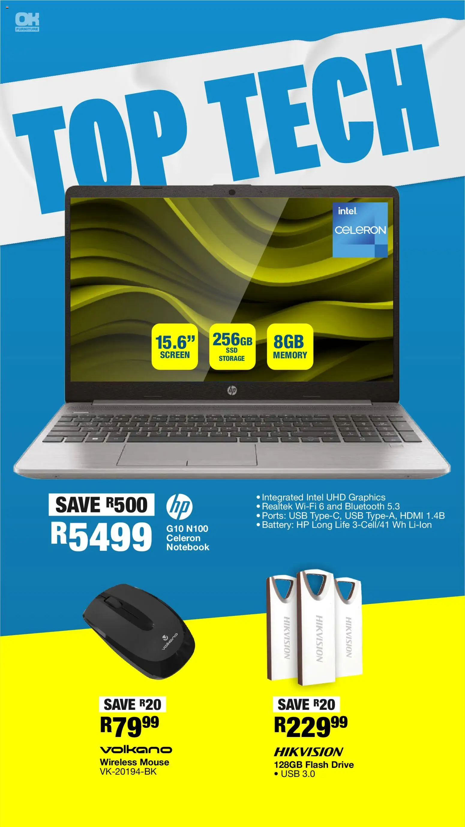 New OK Furniture catalogue – valid from 05.01.2026 | Page: 22 | Products: Notebook, Mouse, USB, Battery