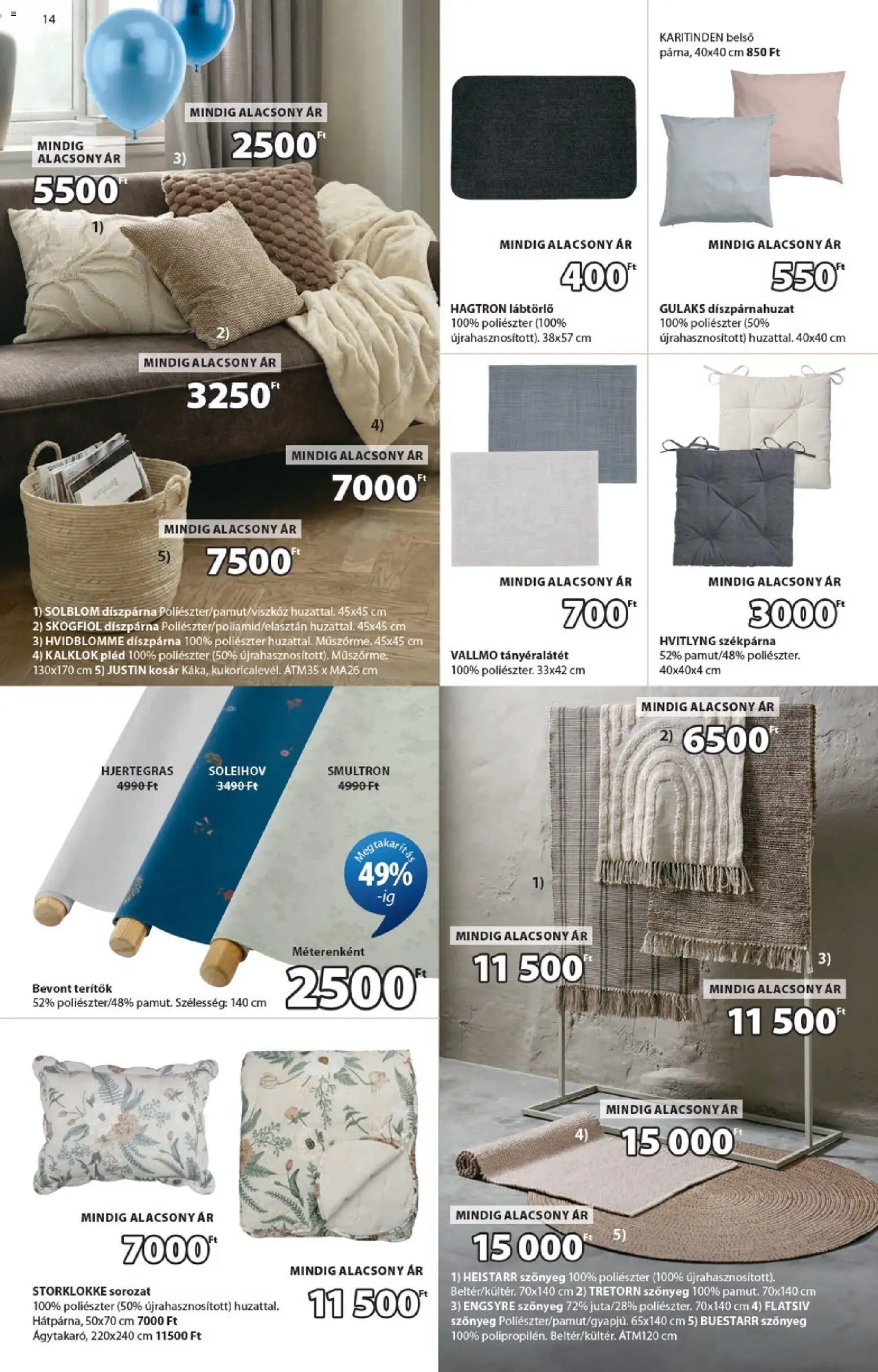 JYSK akciós ujság - amely érvényes a következő dátumtól: 15.04.2026 | Oldal: 14 | Termékek: Díszpárnahuzat, Tányéralátét, Pléd, Díszpárna